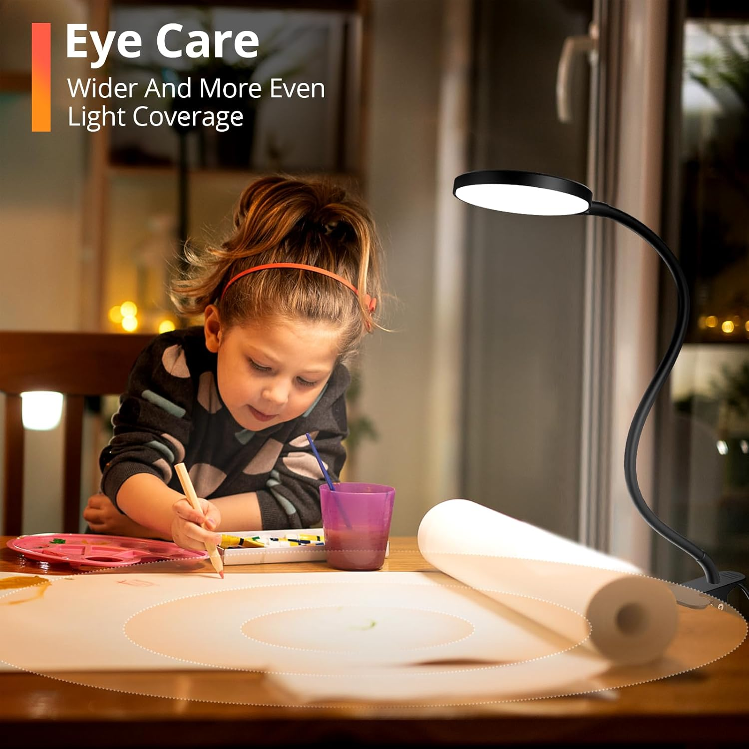 Ifalarila Reading Light with Remote, LED Desk Lamp Clip on [1H Timer & Nightlight] RA>95 Dimmable Flexible Gooseneck, Reading Lamp with Clamp for Table - 4.7'' (Adapter Included) image number 1