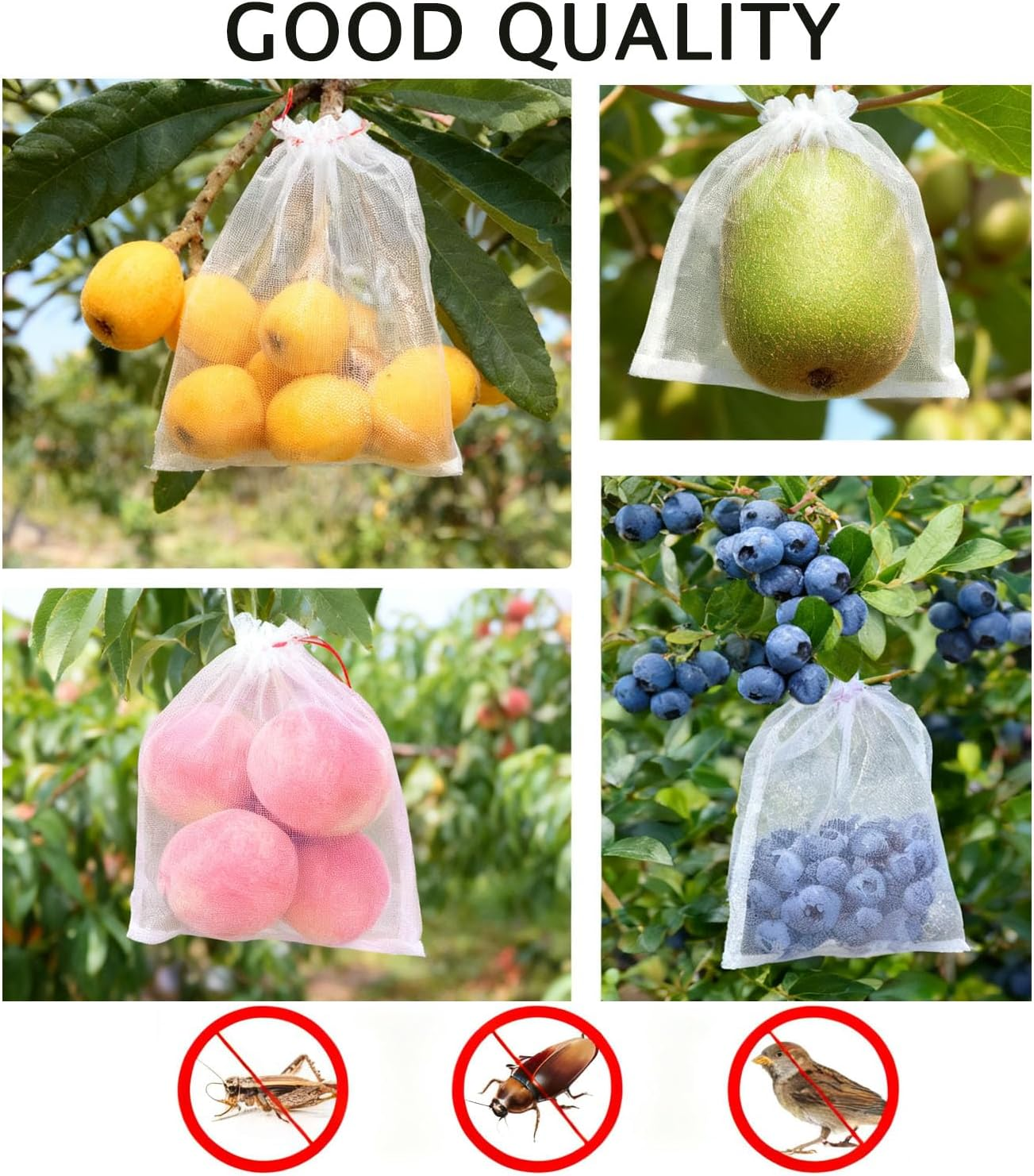 100 Pcs Fruit Protection Bags- Birds Insects Mosquito Bug Squirrels Insect Pest Net Bag for Garden Plant Flower Fruit (10 X 6 Inch) image number 1