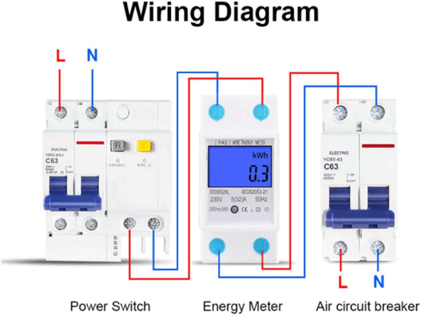 Single Phase DIN Rail Energy Meter, Voltage Current Power and Kwh Meter, LCD Display Electricity Anti-Stealing 5-32A image number 4