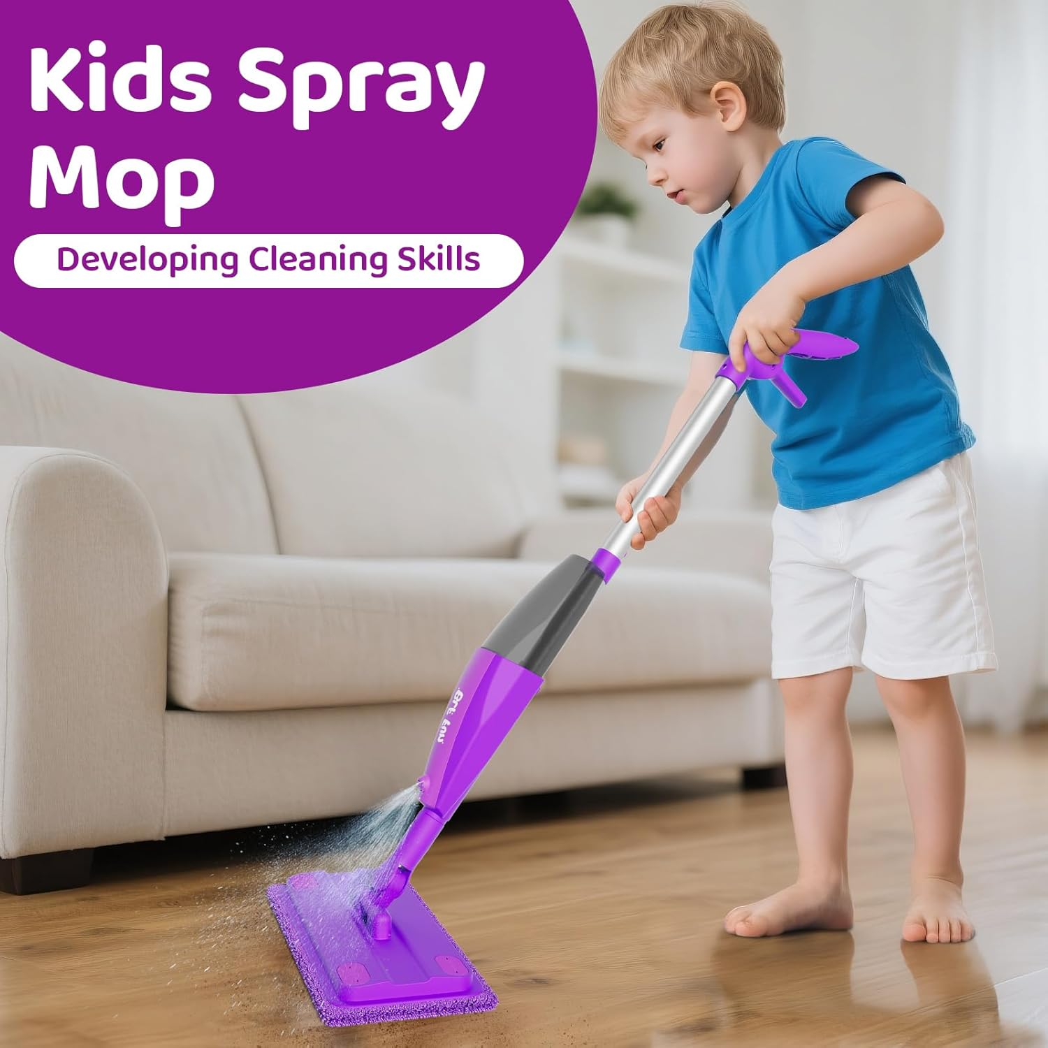 Calfqueen Mop Montessori Kids Toys with Water Sprayer, Pretend Play&Preschool Educational, STEM Clean, Housekeeping Kit Spray Mops for Floor Cleaning, Birthady Gifts 3 4 5 6 7 8 Year Old Boys Girls image number 1