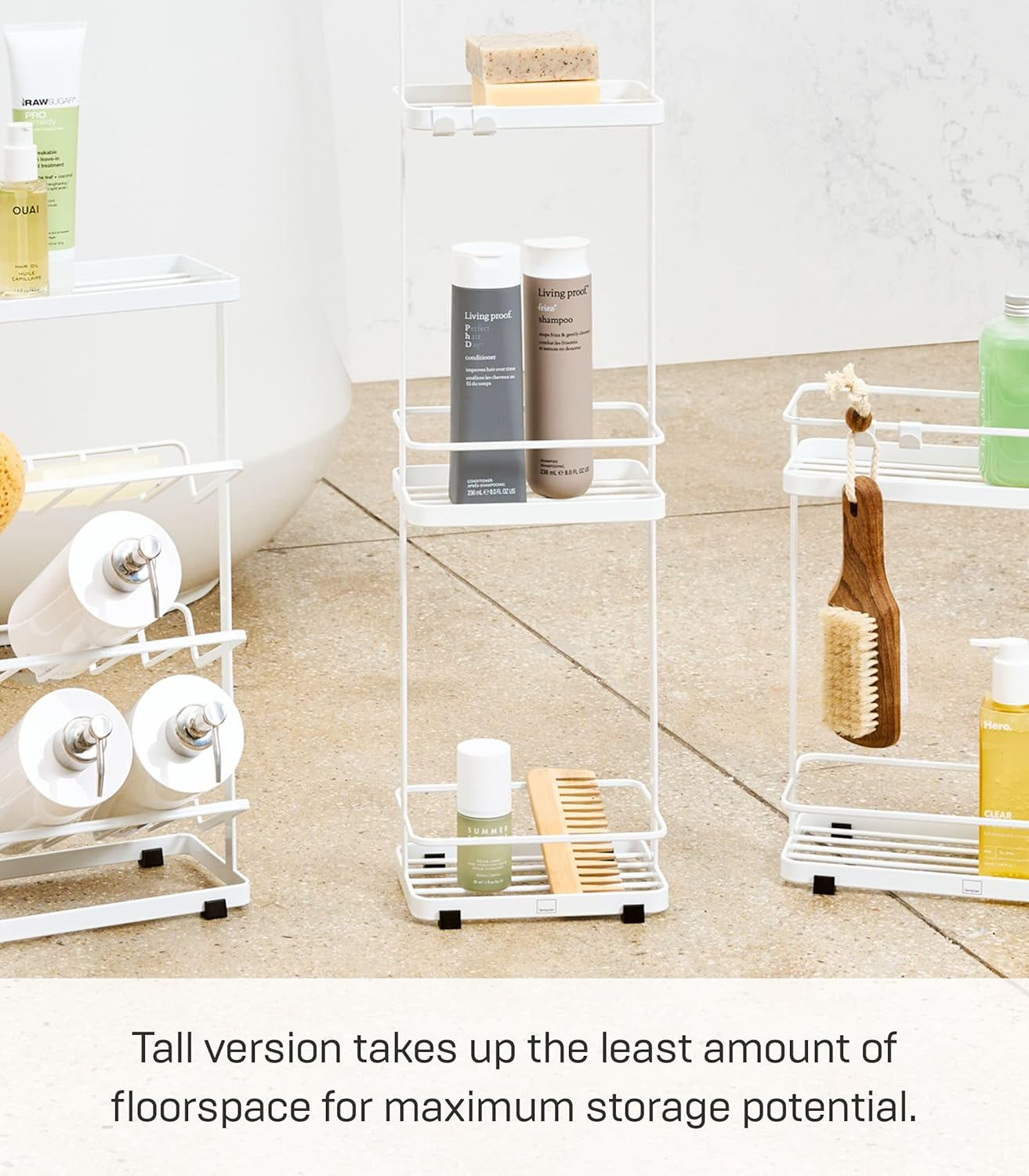 YAMAZAKI Home Wire Standing Bath Shelf Baskets | Steel | Tall | Shower Caddy, Large, White image number 2