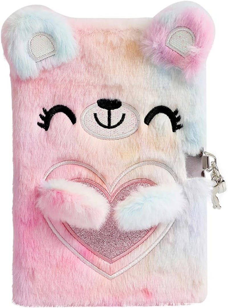 Gadpiparty Notebook with Lock Fluffy Diary Kids Journals for Girls Kawaii Notepad Lockable Notepad Diary with Lock Handbook Notebooks for Girls Cute Notepad Plush Plain Paper Hairy Student