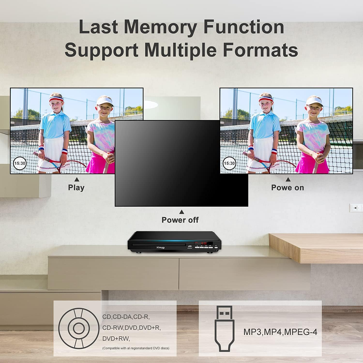 DVD Player, DVD Players for TV Region Free DVD Disc Players DVD CD with HDMI AV Output USB Input Remote Control AV Cable,For Home Study image number 5