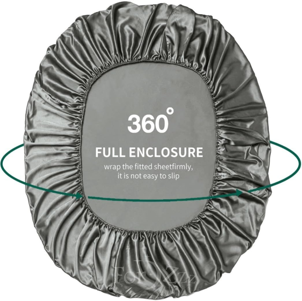 Forzzz Satin Sheets Double Size Silky Soft Satin Bed Sheets,Au Size White Satin Sheet Set, 1 Deep Pocket Fitted Sheet + 2 Pillowcases(Double,Black) image number 5