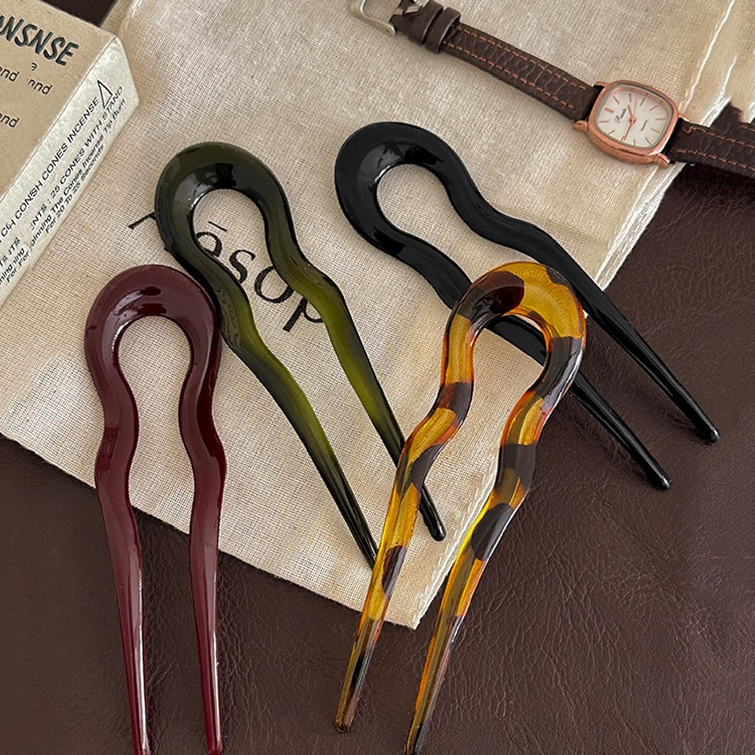 Pack of 12 U-Shaped Hair Pins, Hairstyle Chignon Pins, Vintage Hairpin Fork French, French Twist French Pin, Hairpin Stick French Style, French Hair Clips in Tortoiseshell image number 2