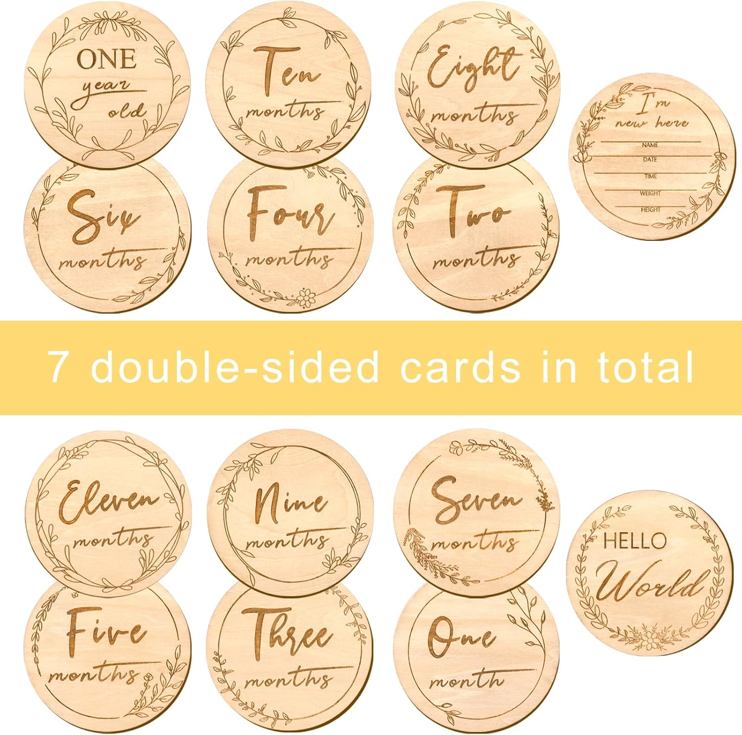 Baby Monthly Milestone,Beautiful Baby Milestone Signs-7 Double Sided Marker Wooden Circles Discs Newborn Photography Prop, Pregnancy Journey Birth Announcement Sign Baby Boy and Girl Gift Sets image number 6