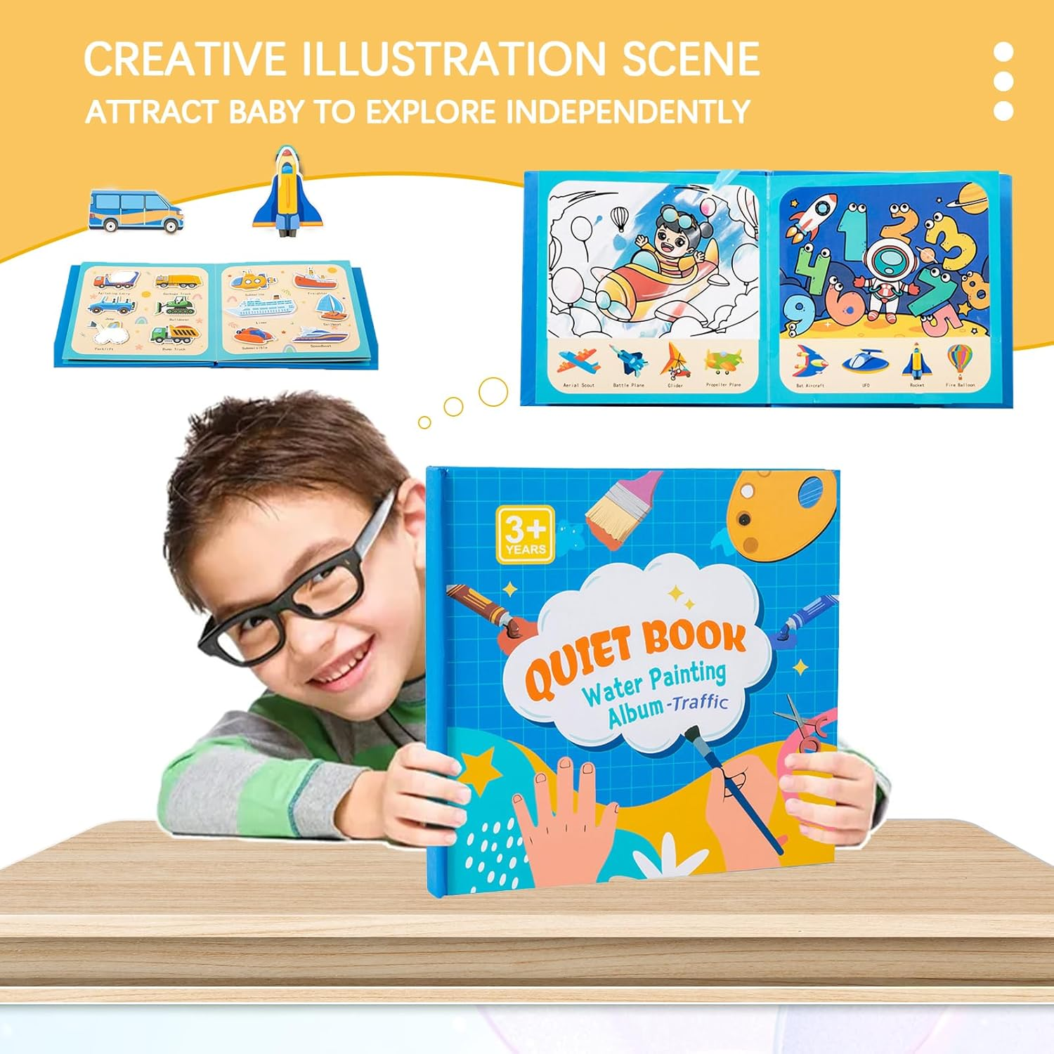 Montessori Busy Board, Water Coloring Books, 2-In-1, 2 Pack: Animal &Traffic Themes, Mess Free Travel Quiet Books for 36 Months - 6 Years, Kids Learning Educational Sensory Toys, Birthday Gifts image number 2