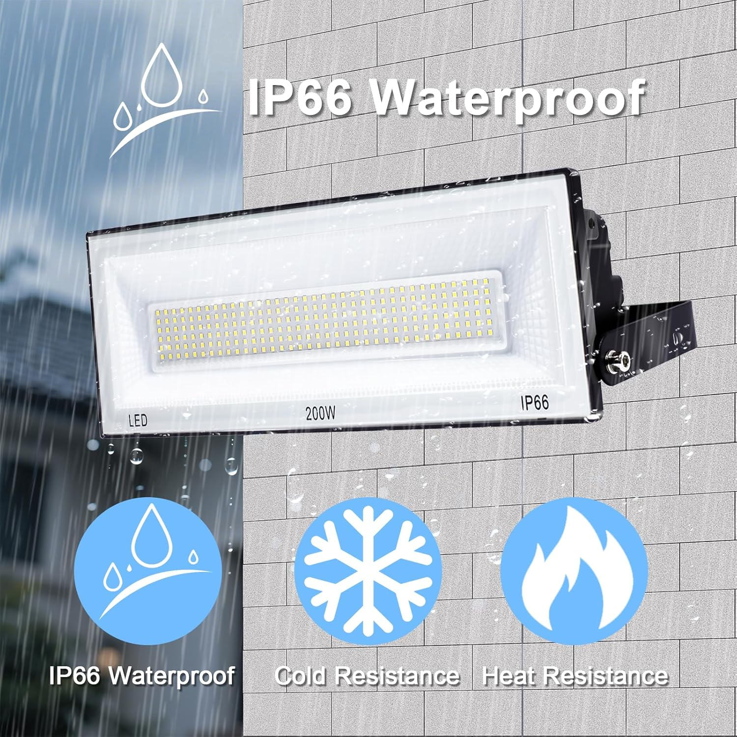 LED Flood Light Outdoor 200W, 2 Pack 20000LM IP66 Waterproof LED Work Light 6500K Cool White Floodlight Spotlights, Outdoor Security Light for Warehouse Garden Garage Yard image number 6