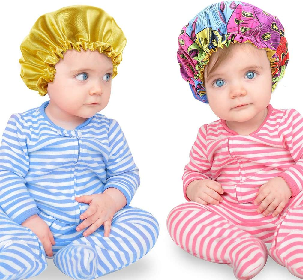 3 Pieces Kids Satin Bonnet Adjustable Sleeping Cap Soft Silk Flower Night Hats for Natural Hair Teens Toddler Child Baby Reversible Double image number 6