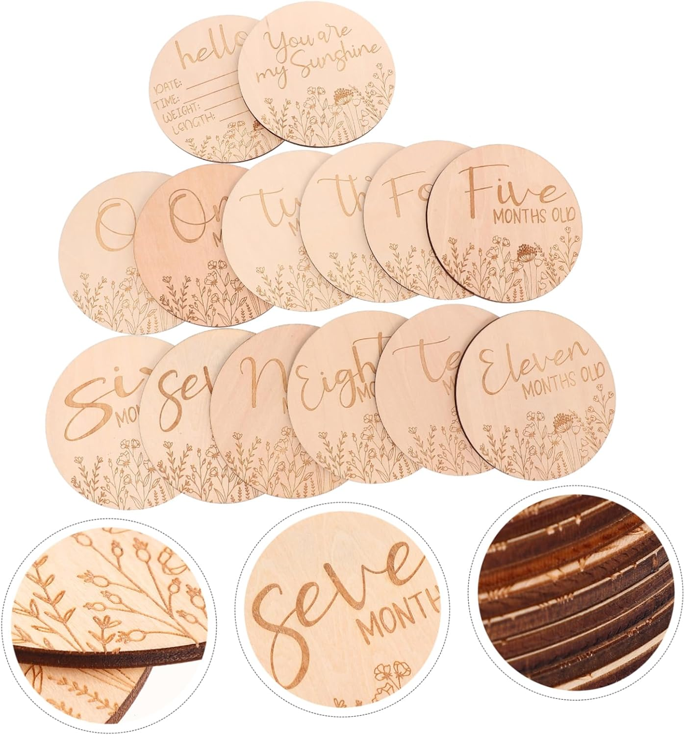 GARVALON 14Pcs Wooden Milestone Cards Monthly Growth Recording Photo Props for Newborn Photography Cute Announcement Signs for Keepsake for Growth Memories