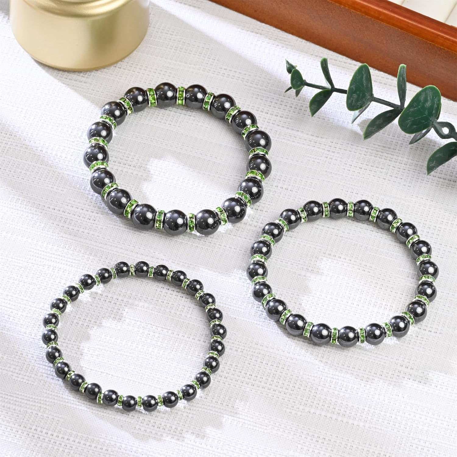 Hematite Magnetic Bracelet with Zirconia,Handmade Stretch Magnetic Bracelet，Eliminates Static Electricity. image number 5