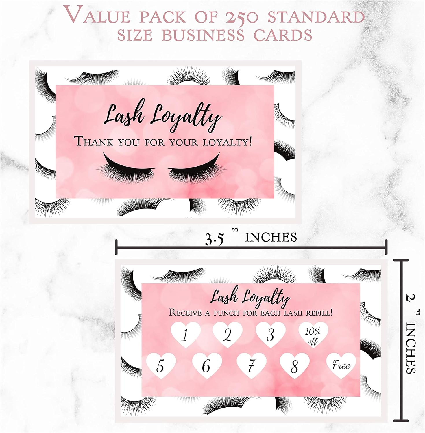 Lash Extension Aftercare Instructions Card | 100 Pack | Size 3.5X2" Inches after Care (2-3 Week Fillers) | False Lash Print with Bubbly Pink Inlay Design (Lash Extension Loyalty 250Pk) image number 4