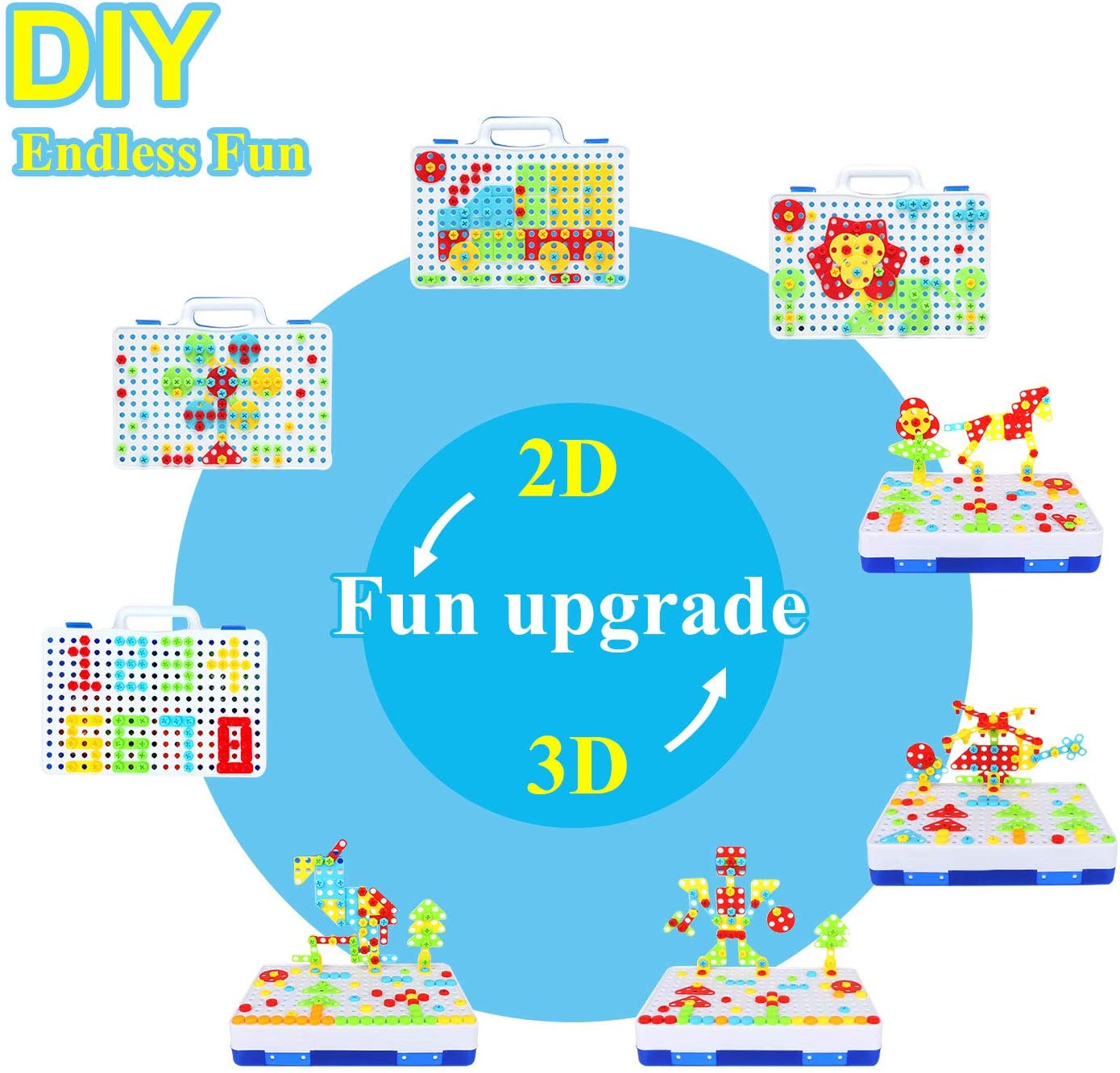 237 Pieces Electric DIY Drill Educational Set, STEM Learning Toys, 3D Construction Engineering Building Blocks for Boys and Girls Ages 3 4 5 6 7 8 9 10 Year Old, Creative Games and Fun Activity image number 5