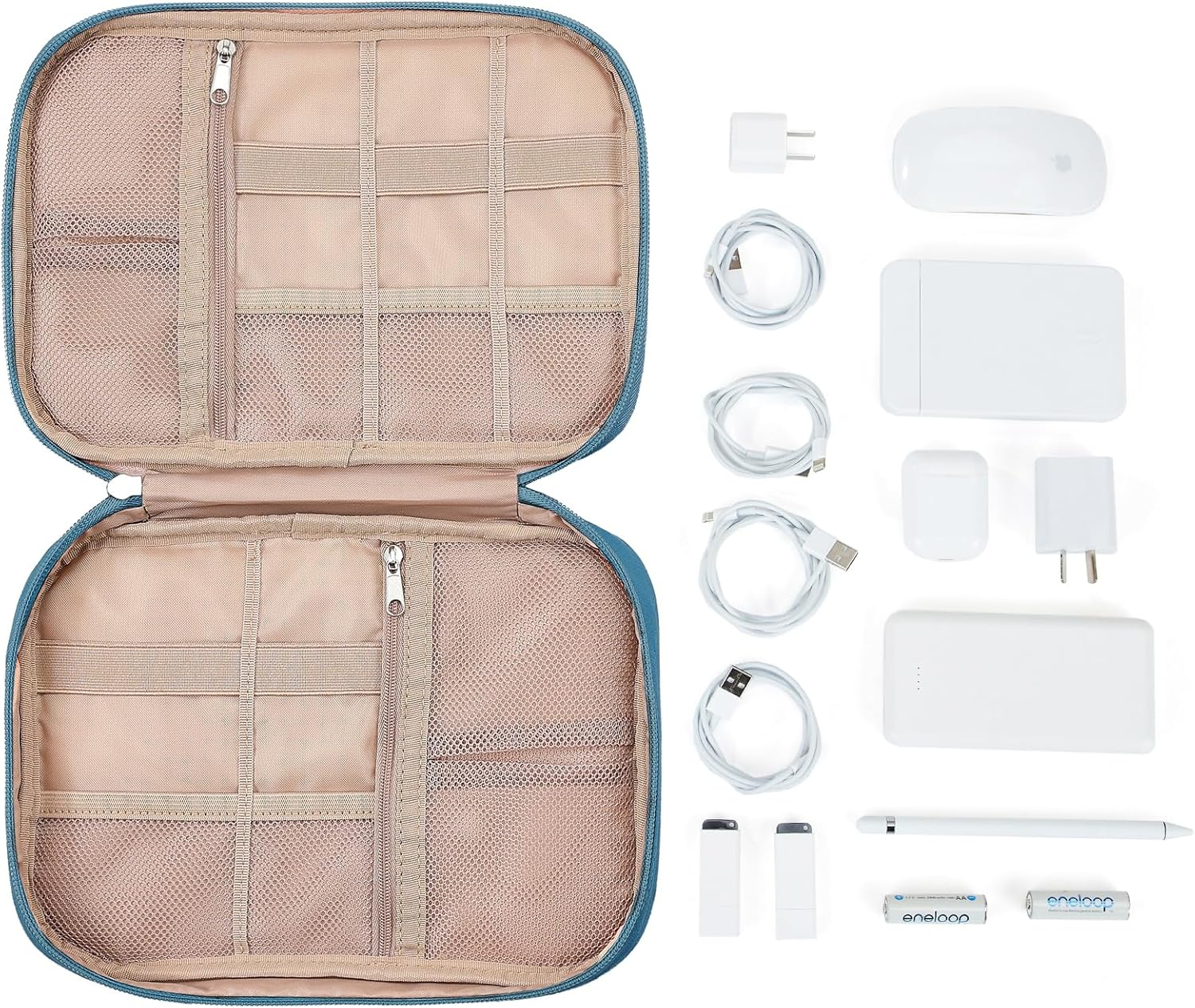 NISHEL Travel Cord Organizer Case,Tech Electronic Case, Travel Essentials for Charger, Cable, Phone, Hard Drive, USB, SD Card, Lake-Blue image number 6