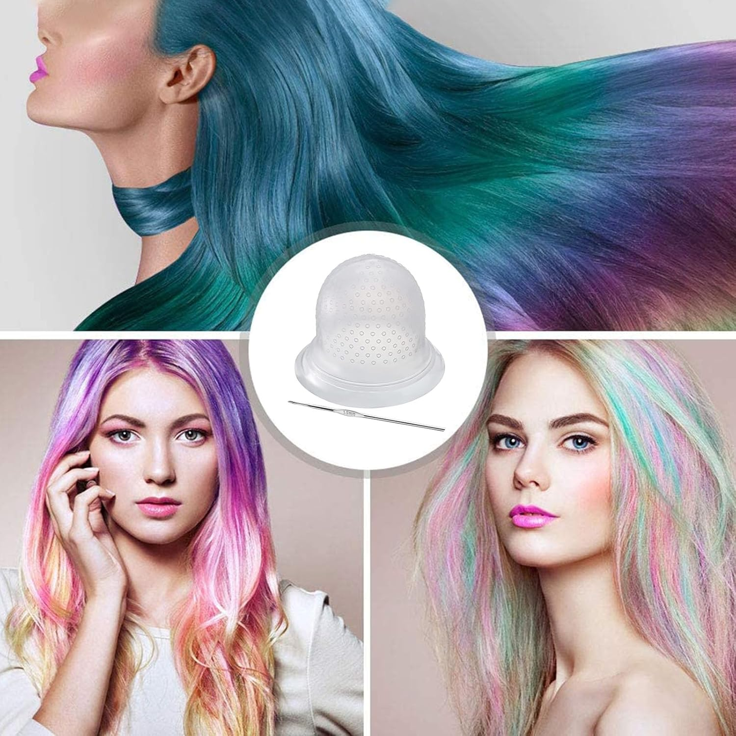 Hair Colouring Set, Silicone Hair Dye Caps, 25 Pieces DIY Beauty Salon Tool Kit, Highlight Hood with Holes, Brush Comb, Hair Dye Bowl, Colouring Brush, Ear Cover, Gloves, Hair Hooks, Hair Clips Kiuiom image number 5