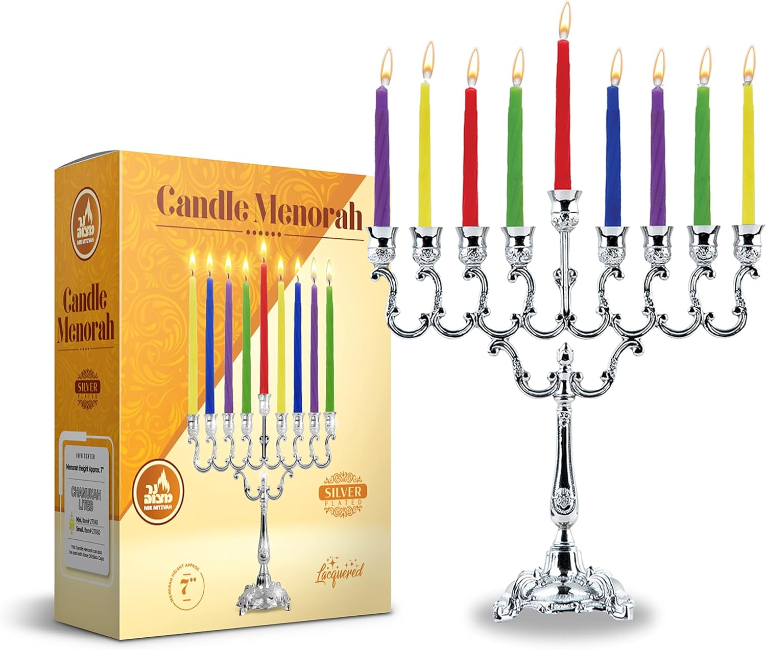 Ner Mitzvah Chanukah Silver Plated Candle Menorah - 7.5 Inch image number 5