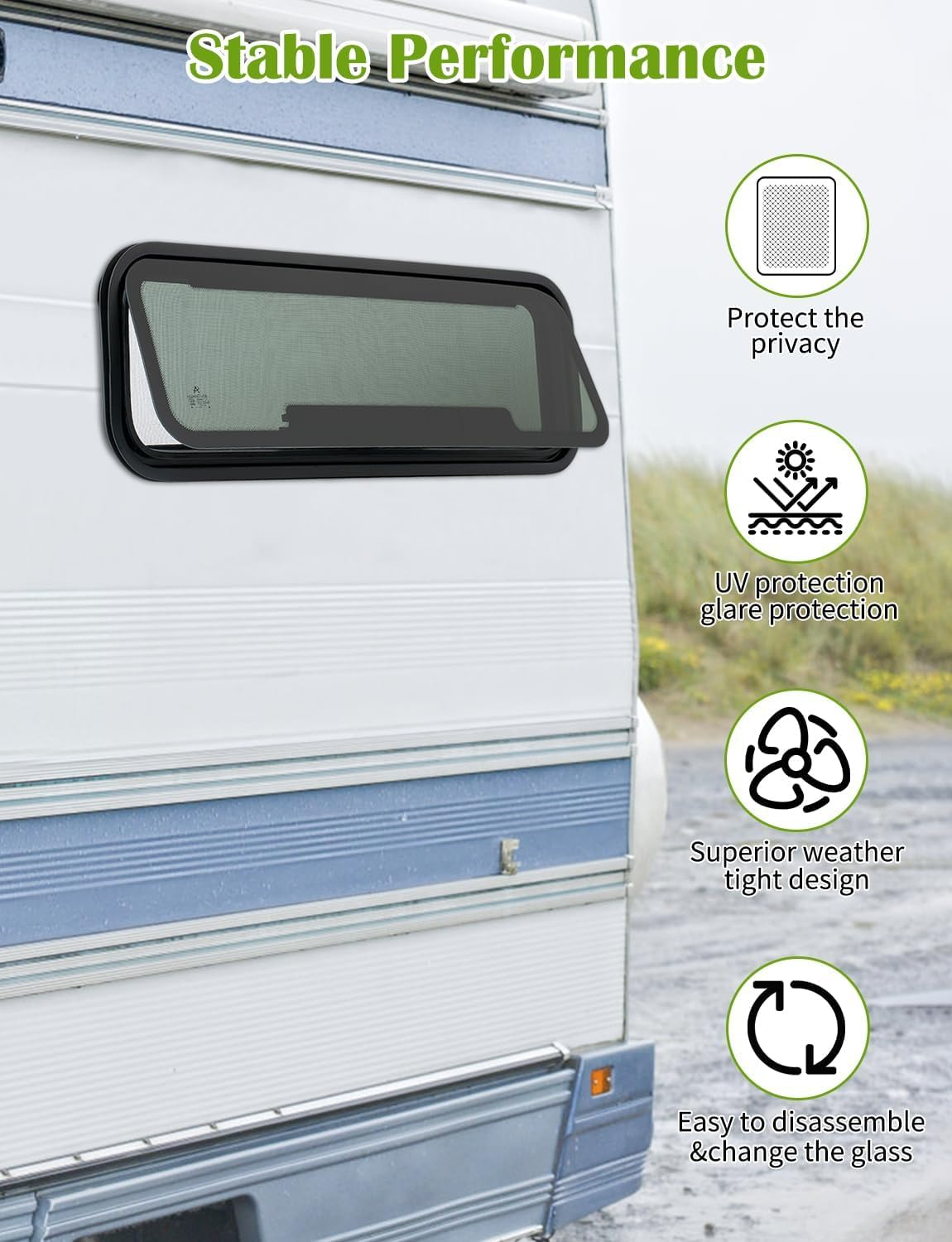 RV Window | 33.7" W X 10.7" H | Universal Camper Van Bunk Awning Window | Tempered Glass &Trim Set | DOT Certification Qualified image number 4