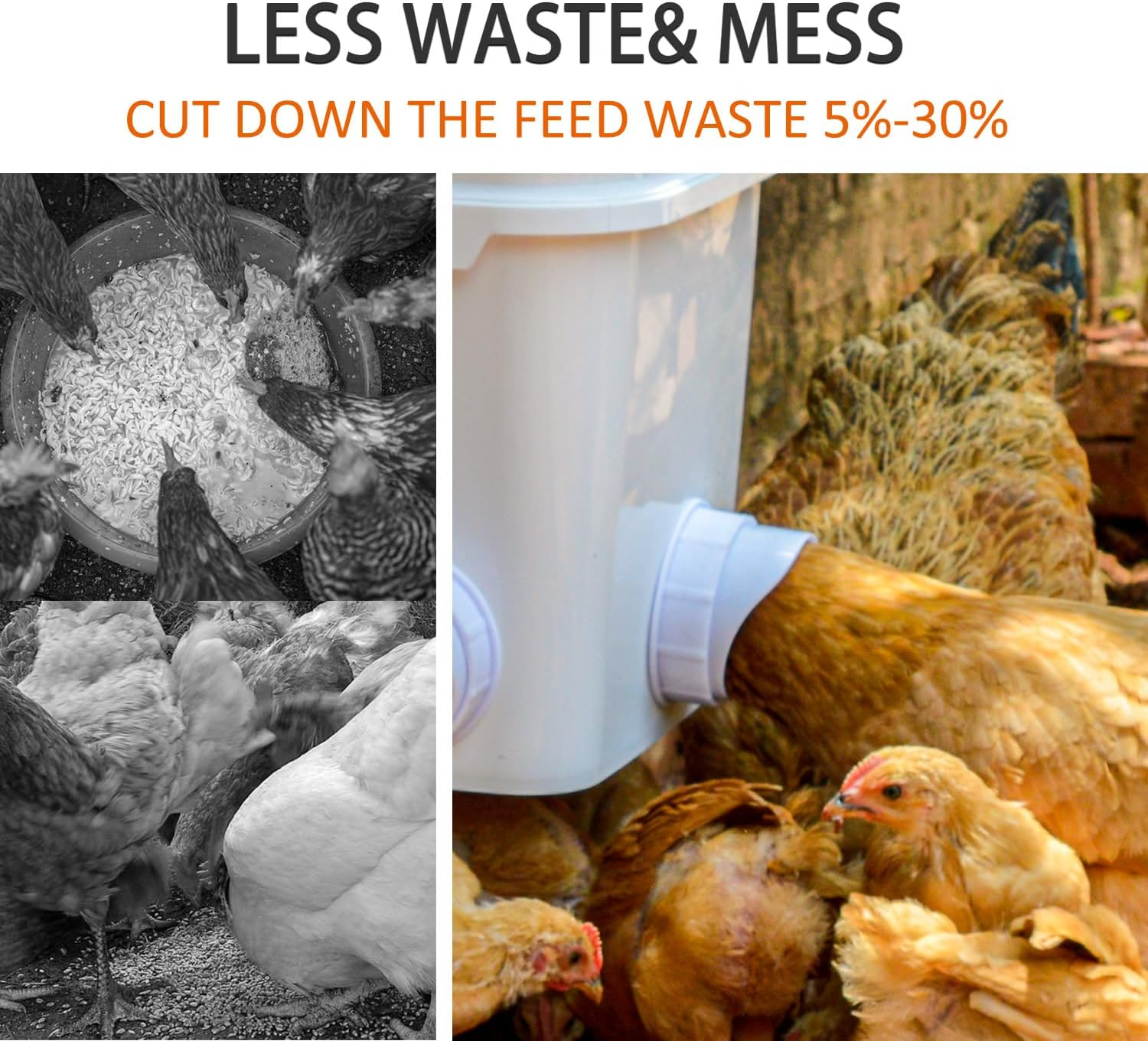 Large Automatic Chicken Feeder and Waterer Set 20Lb/ 3 Gallon Chicken Water Feeder Poultry Feed Bucket (3 Gallon and 20 Pounds, White) image number 4