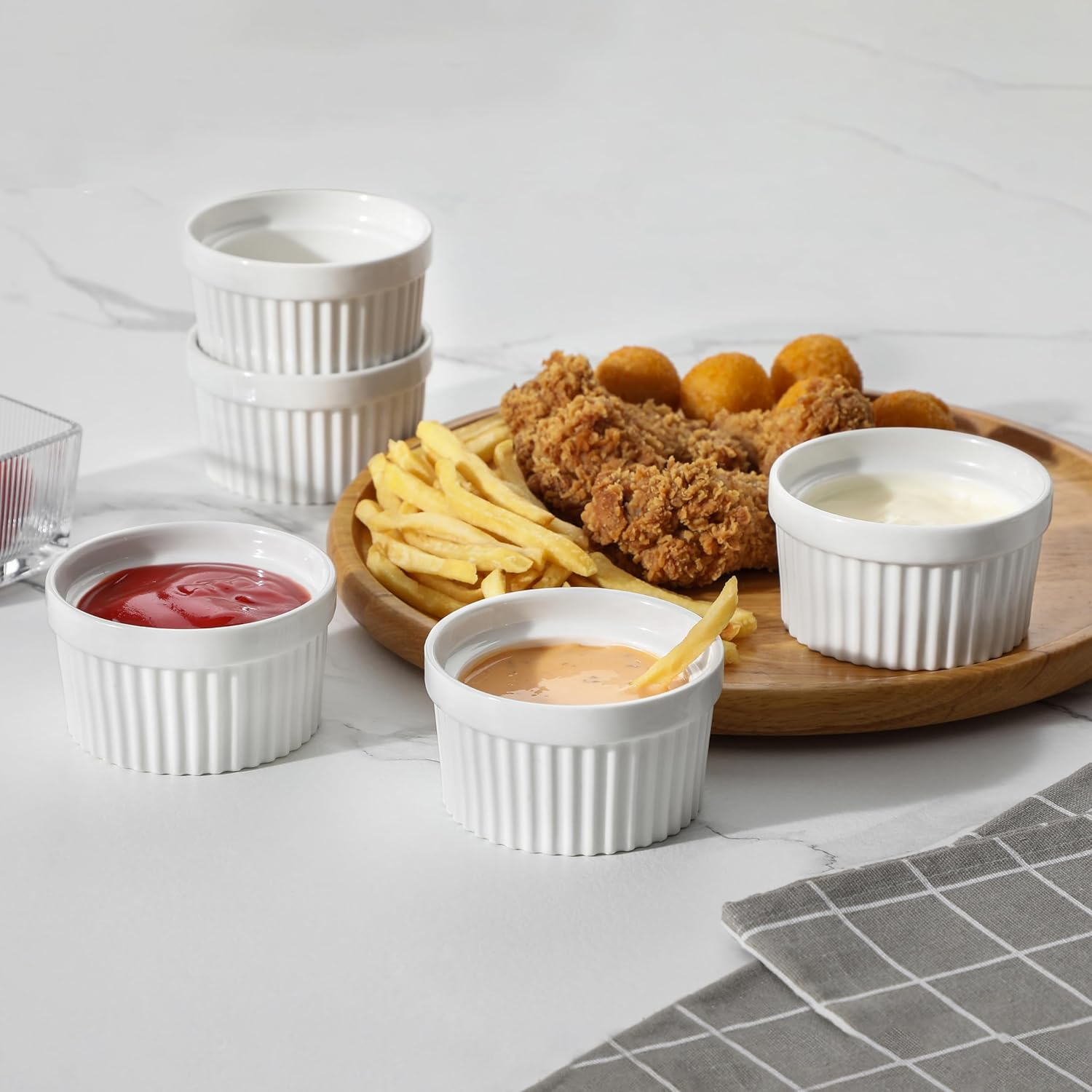 MALACASA Ramekins 6 Oz Oven Safe, Porcelain Creme Brulee Ramekins Pudding Custard Cups Small Ceramic Souffle Dishes Ramakan Ramiken Ramicans Baking Bowls Set of 6, White, Series RAMEKIN-DISH image number 4