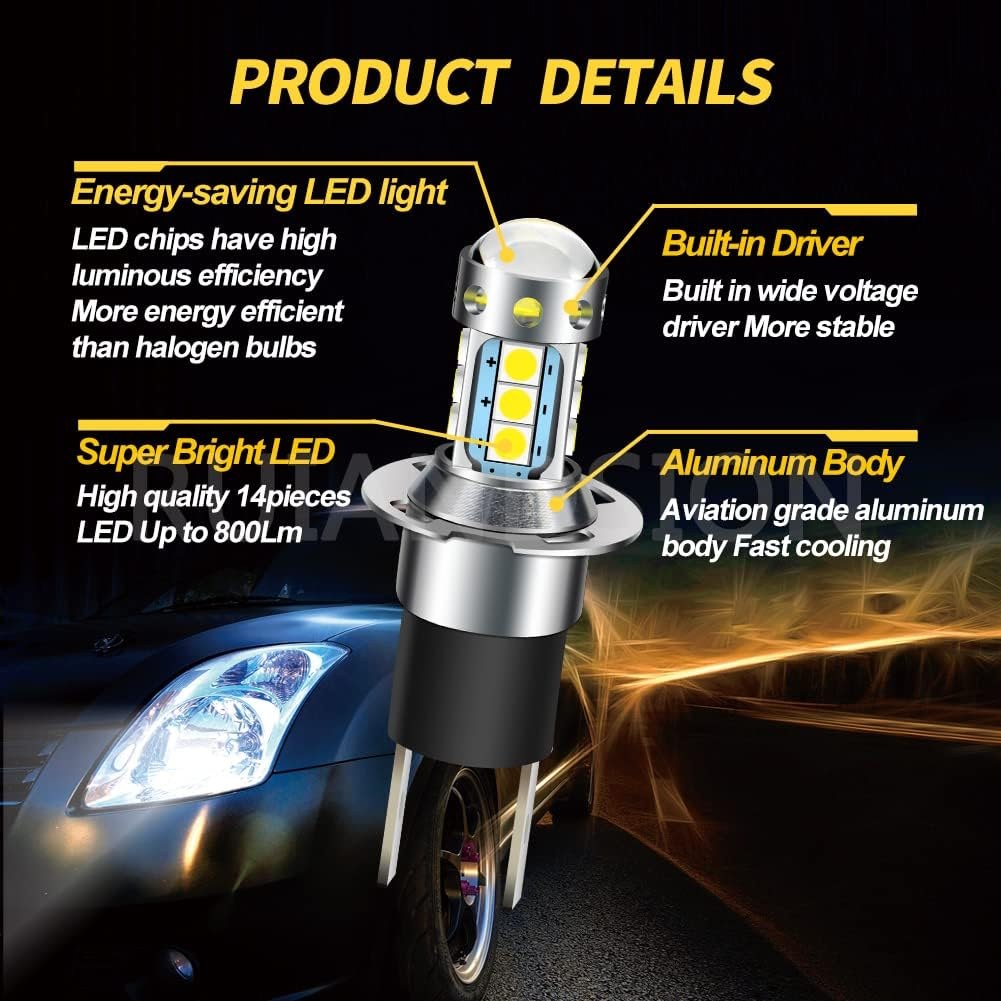 Ruiandsion H3C LED Bulb White 12-24V 2835 14SMD LED Chips LED Car Fog Light Daytime Running Bulb, Non-Polarity (Pack of 2) - White image number 4