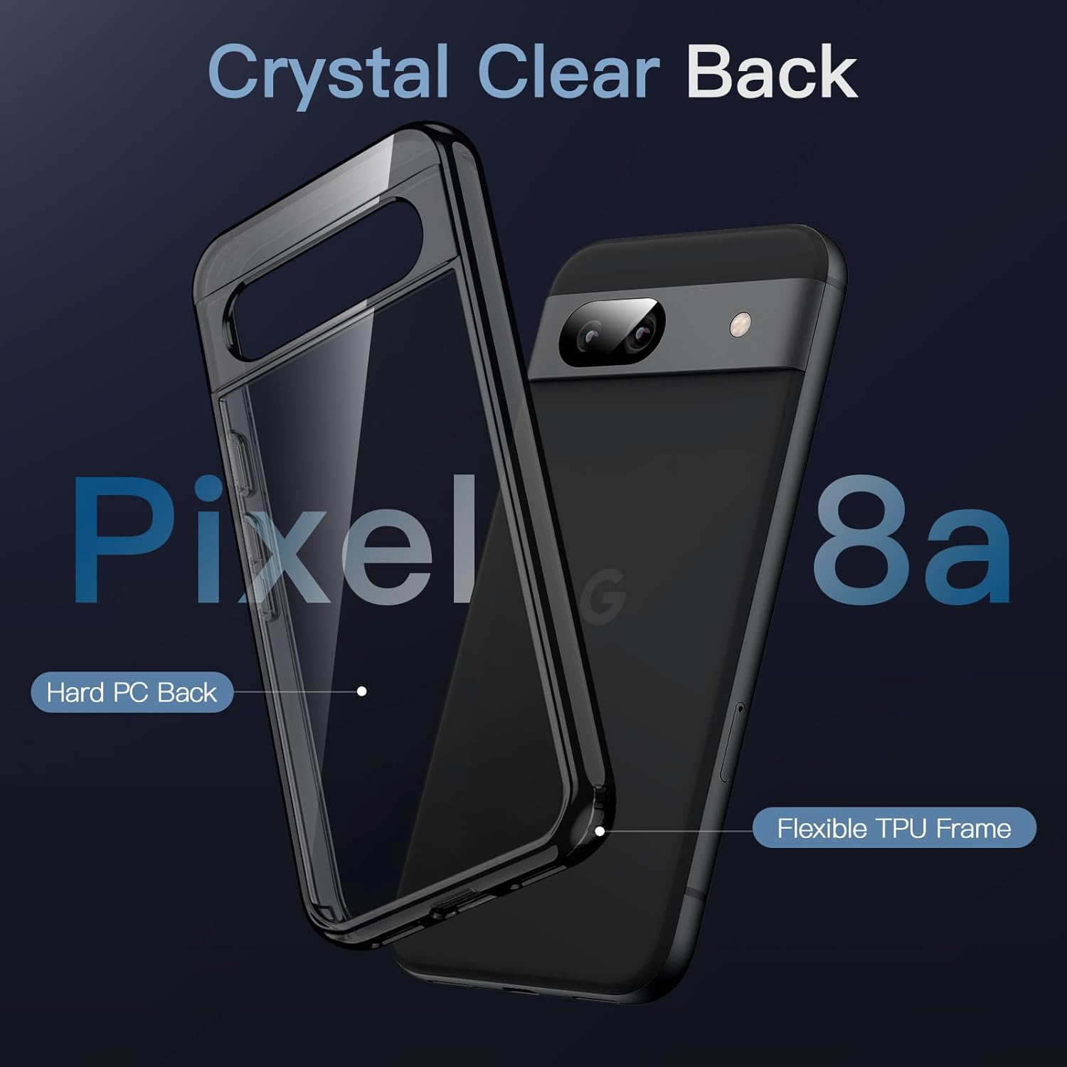 Jetech Case for Google Pixel 8A 6.1-Inch 2024, Non-Yellowing Shockproof Bumper Protective Phone Cover, Anti-Scratch Hard PC Back (Black)