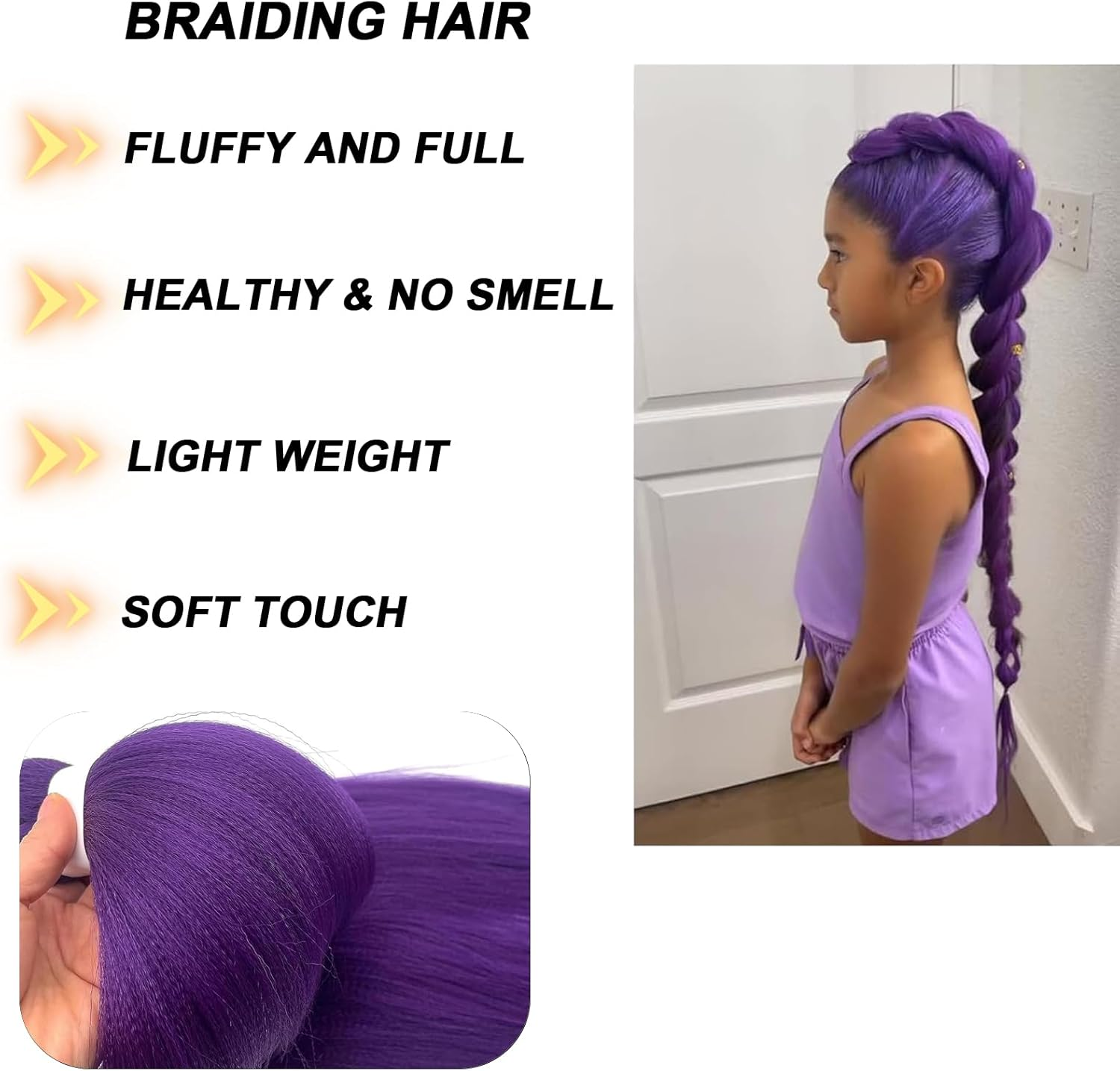 Purple Hair Extensions, 2 Pack Vibrant Purple Hair for Cosplay, Halloween and Themed Parties, Synthetic Fibre Hair Extensions for Adults and Kids