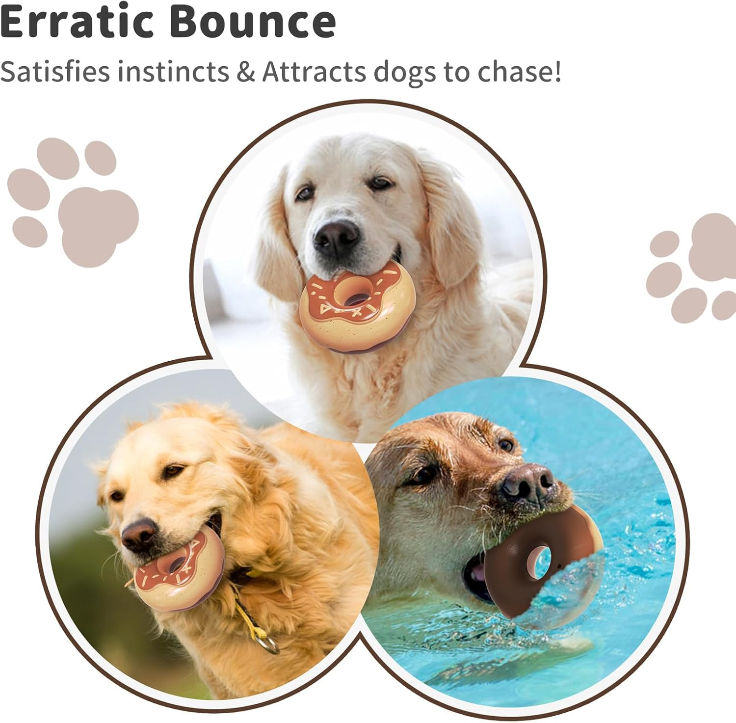 Joybruko Dog Toys for Aggressive Chewers, Indestructible Squeaky Chew Toy to Keep Them Busy, Interactive Rubber Donut with Milk Flavor & Bounce, Teeth Cleaning for Small Medium Large Breed, Brown image number 2