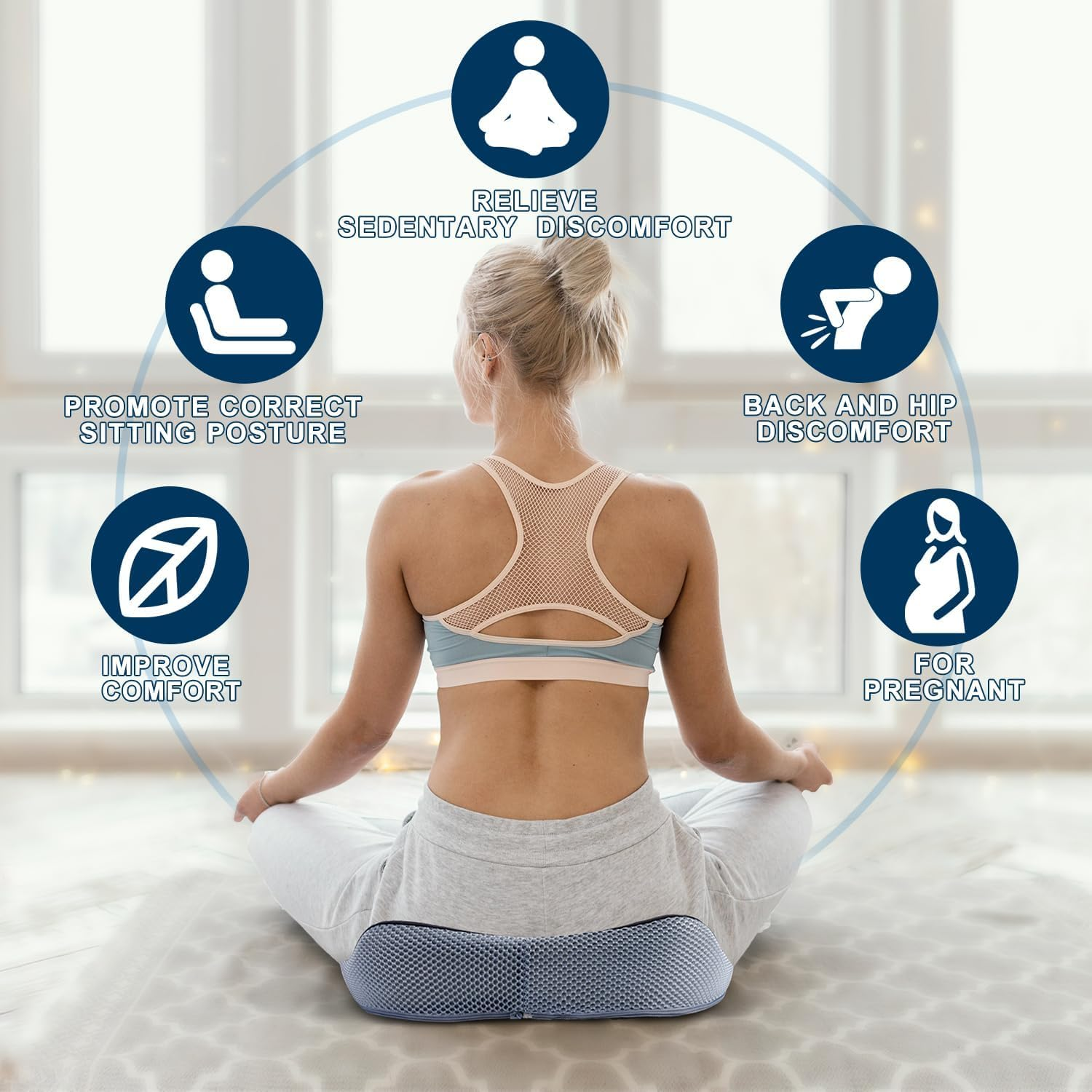 Large Seat Cushion, Memory Foam Coccyx Pain Relief Pillow for Office Chair & Car, Ergonomic Support for Sciatica, Tailbone & Hip Pain, Non-Slip Comfort for Wheelchair