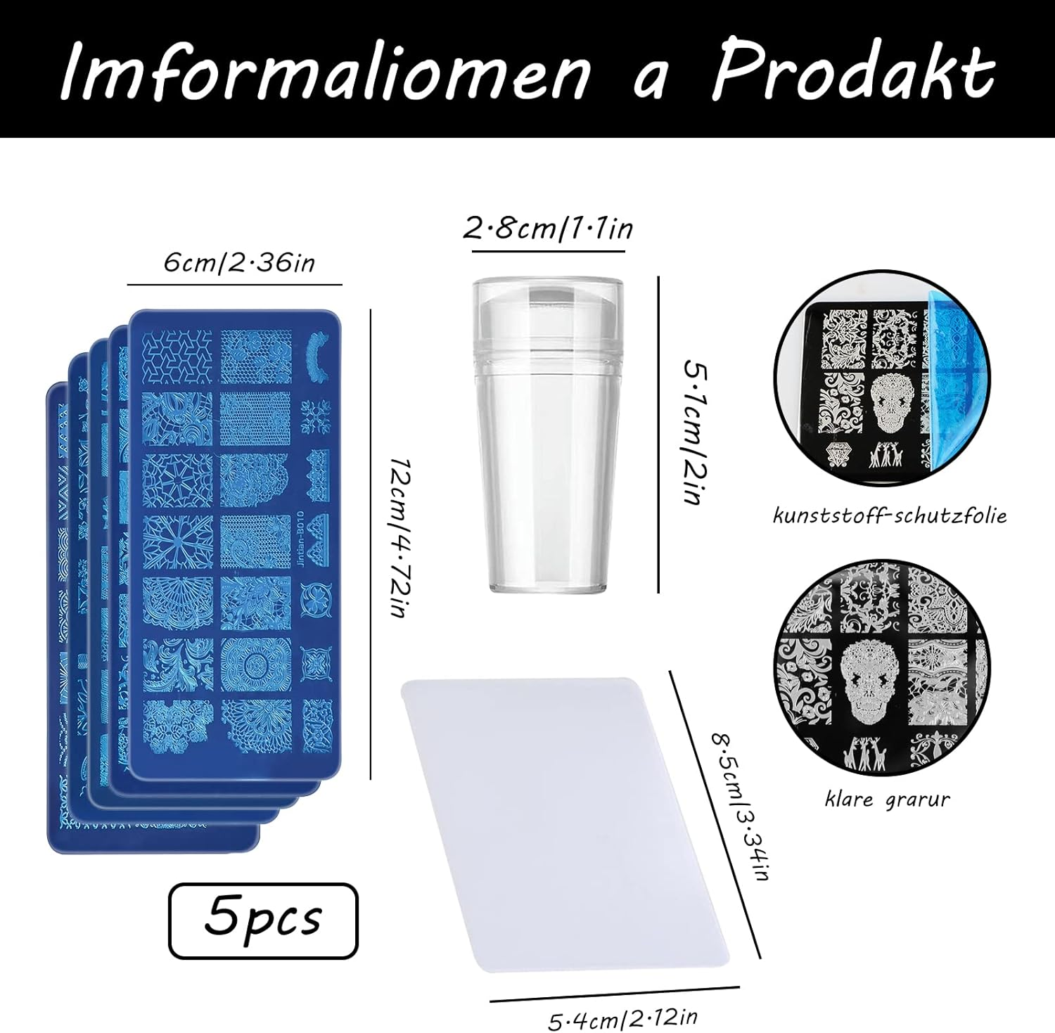 Nail Stencil Stamp Set, 5 Pieces Nail Stamping Plate with 1 Transparent Stamp, 1 Piece Scraper, Nail Art Tool for Women Girls image number 3