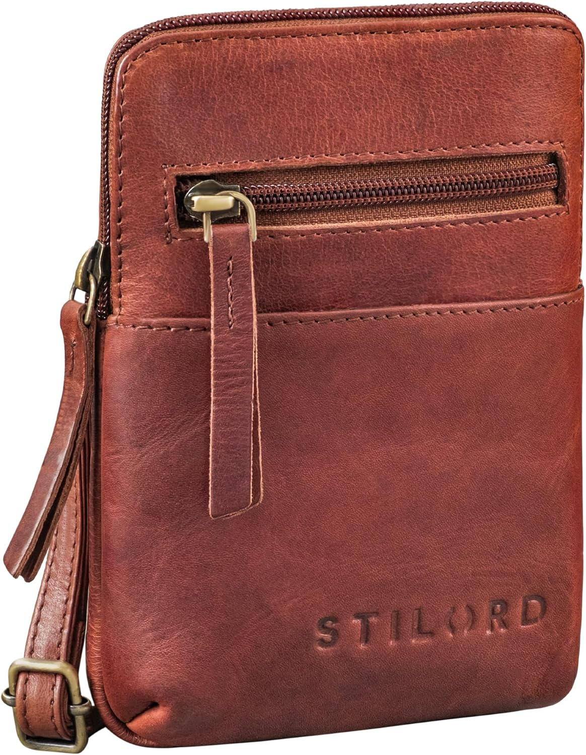STILORD 'Indie' Neck Pouch for Men and Women, Small, Vintage Festival Bag, Genuine Leather Chest Pocket, Small Mobile Phone Case Made of Real Leather