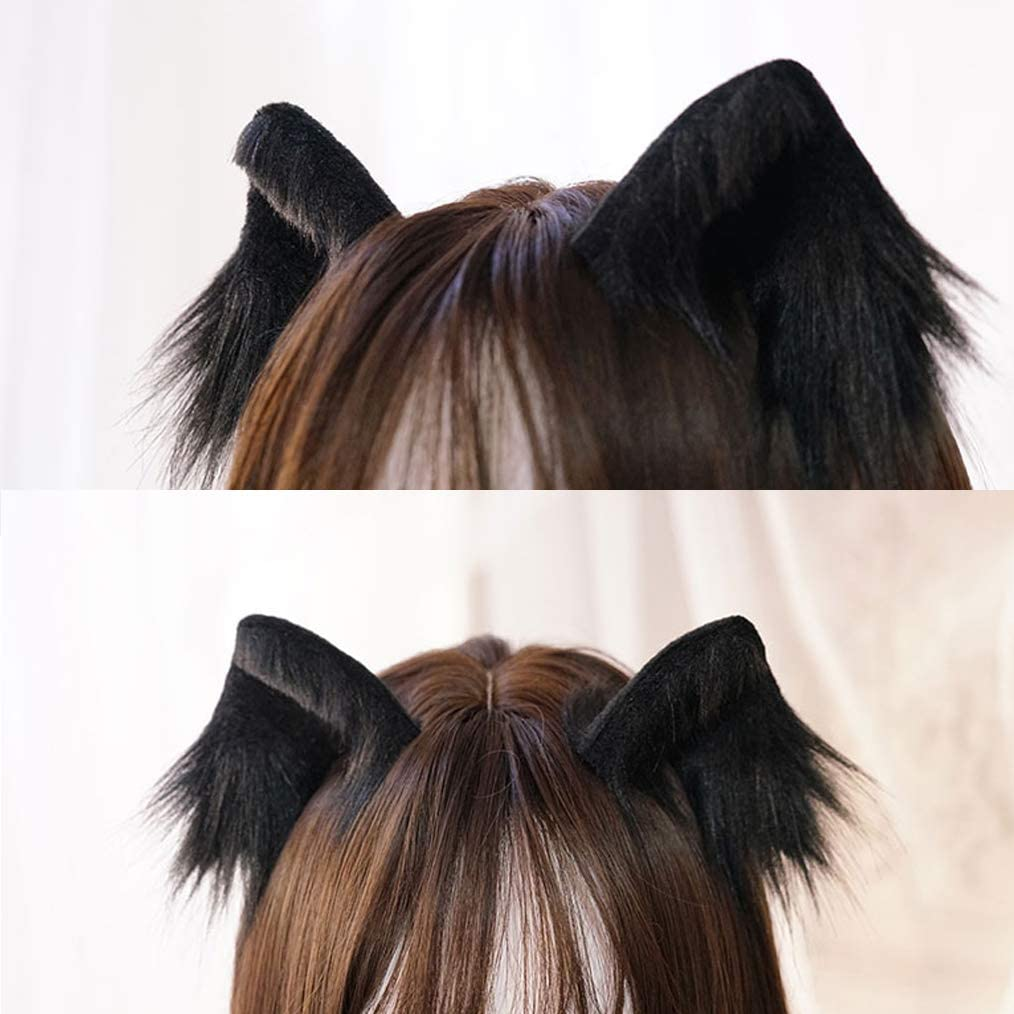 Tyoungg Faux Fur Cat Kitten Ears Hair Clips Headband Headwear for Cosplay Kittenplay Petplay Fluffy Furry Cat Ears image number 6