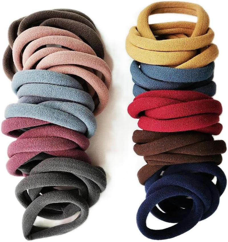 HIGHROCK Elastic Hair Bands, 50Pcs Thick Hair Elastic Ties, Ponytail Holders, 6Mm Hair Ties No Metal Hairbands for Women, Girls (Morandi)