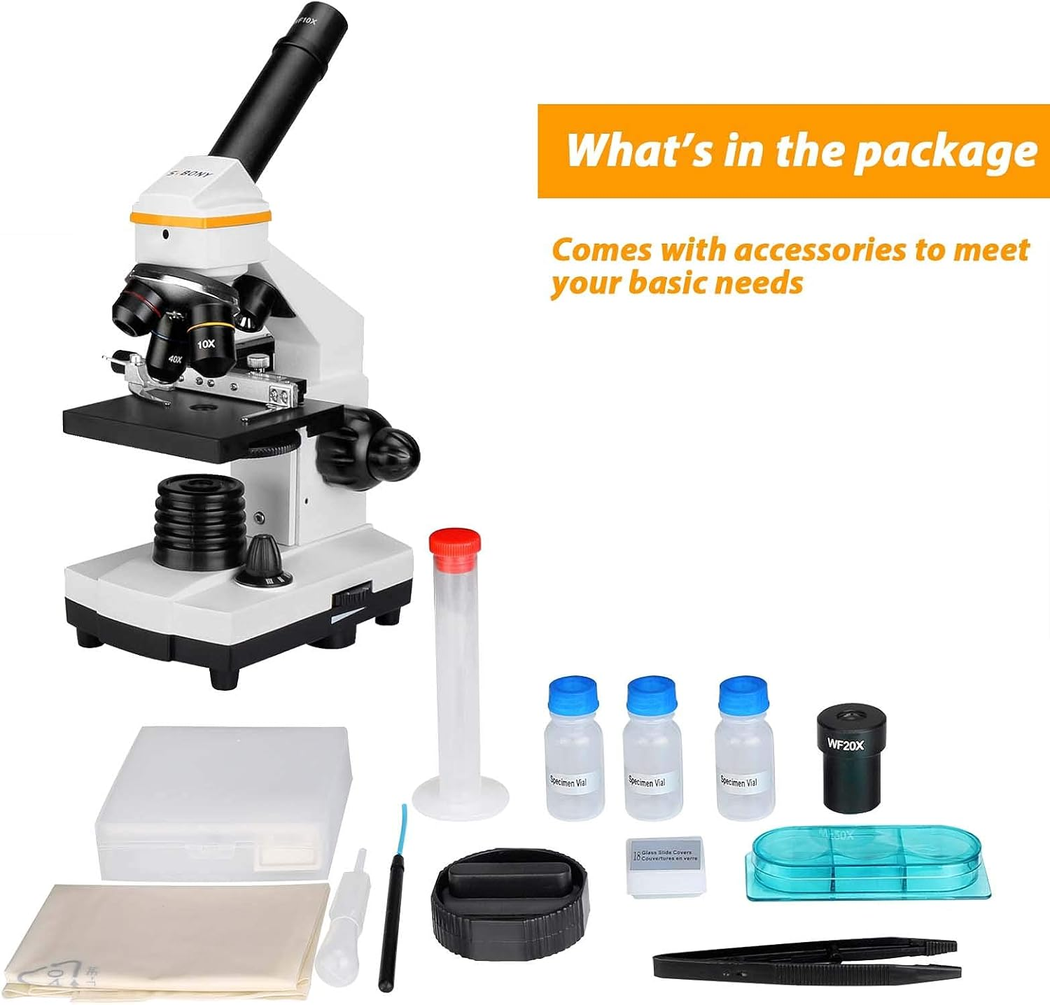 SVBONY SV601 Compound Microscope 40X-1600X, Portable Biological Electronic for Kids Adults Beginner, Dual Light, Fine Focus, Wide Field 10X 20X S40X Eyepiece for Laboratory, High School image number 4