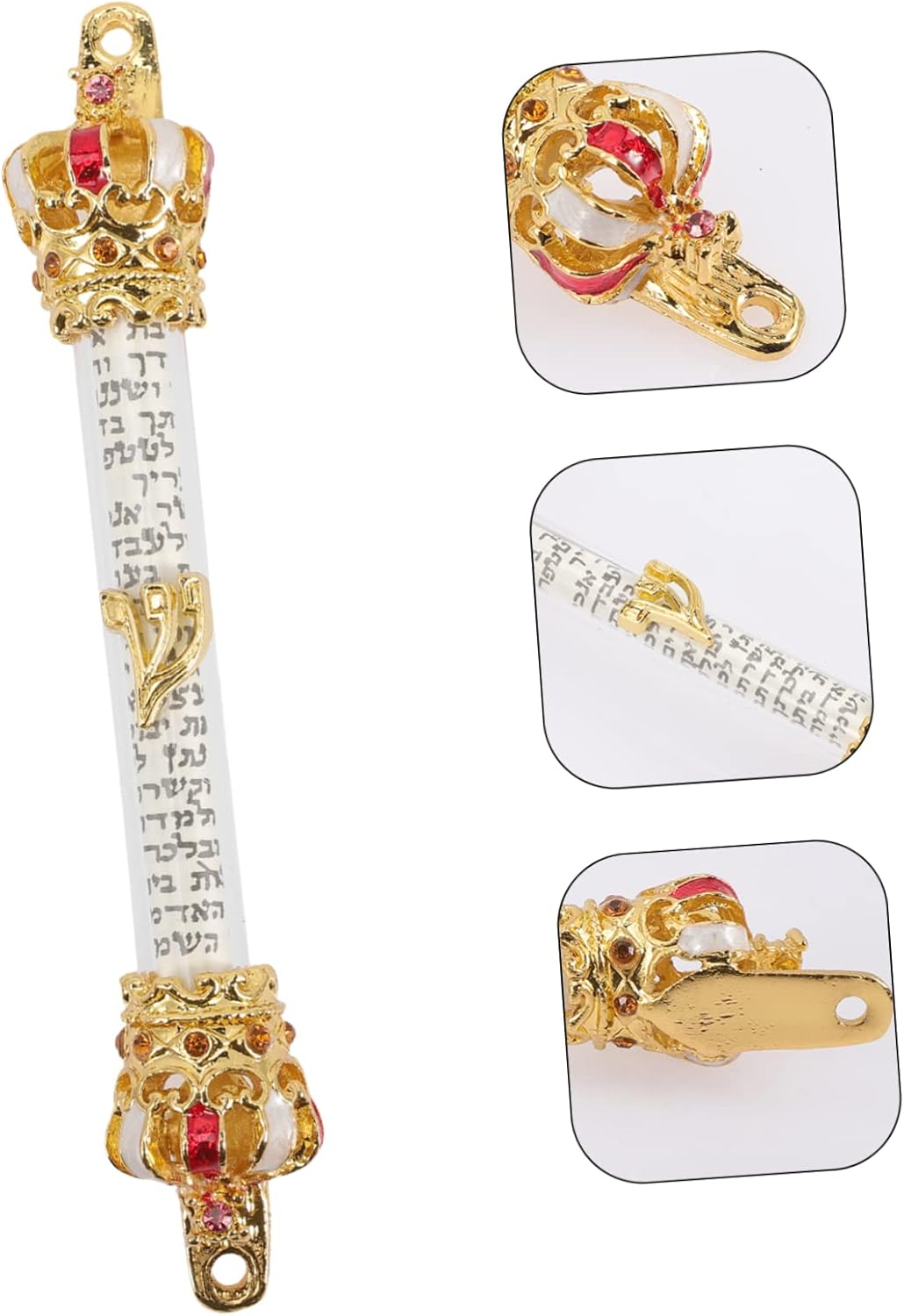 Religious Metal Mezuzah Door Memorial Scroll with Red Crown Design Jewish Hanukkah Home Decor Loss of Mother - As Shown image number 6