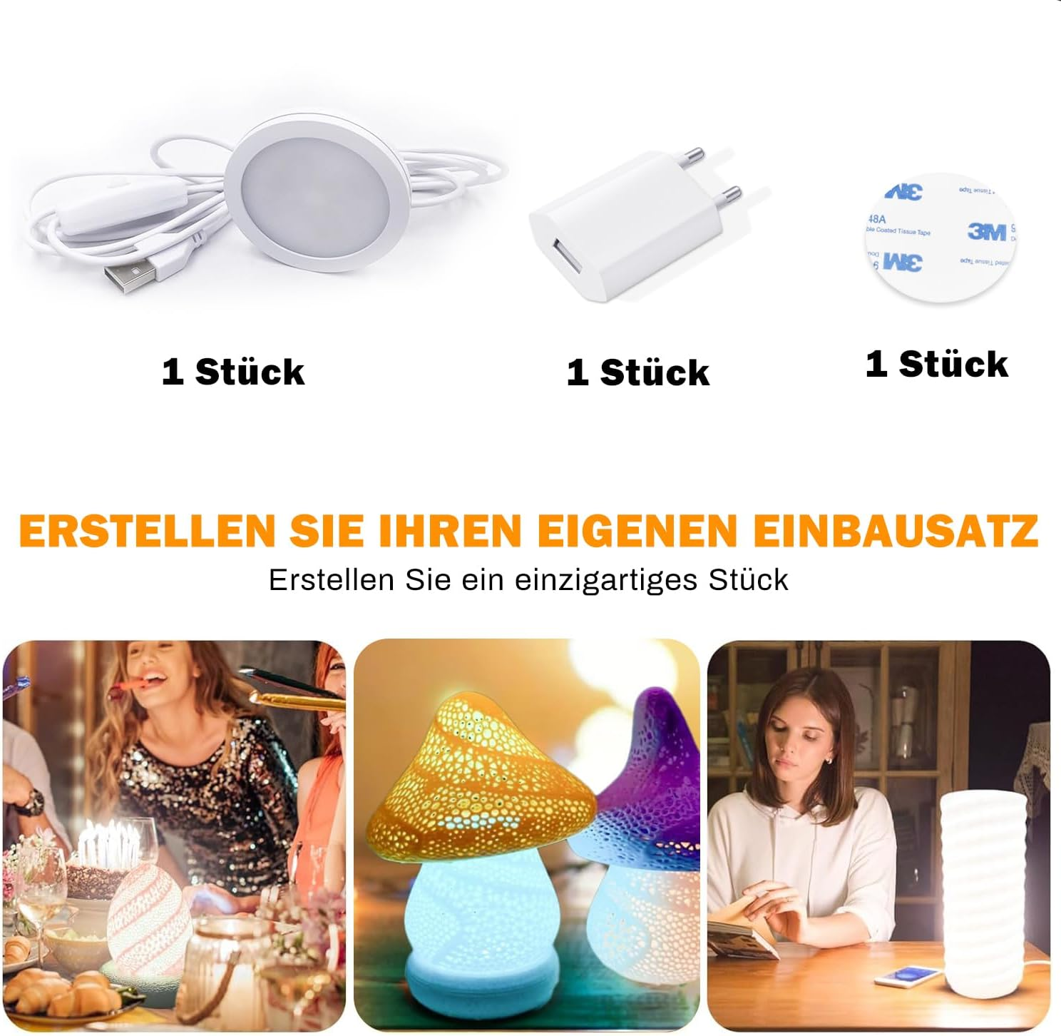 Pack of 2 3D Printer LED Lamp Kit for Lab A1/A1Mini/P1S/P1P/X1C for Crafting Night Light Models and Easy Installation, with USB Adapter, Three Types of White Light (White Style) - A image number 6