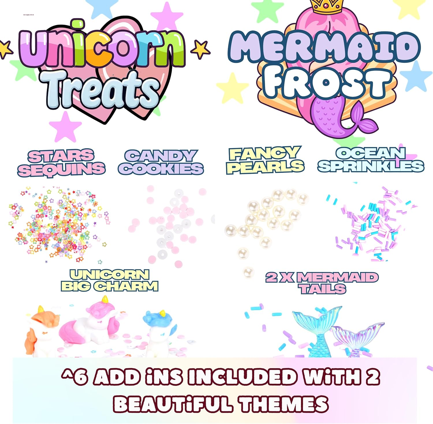 Toysbutty Butter Slime Kit, Microworld 2 Pack Clear & Fluffy Slime for Kids, Unicorn Mermaid Theme Party Favors with 6 Slime Add Ins, Unicorn Kids Toy Birthday Gifts for Girls Age 8-12 image number 6