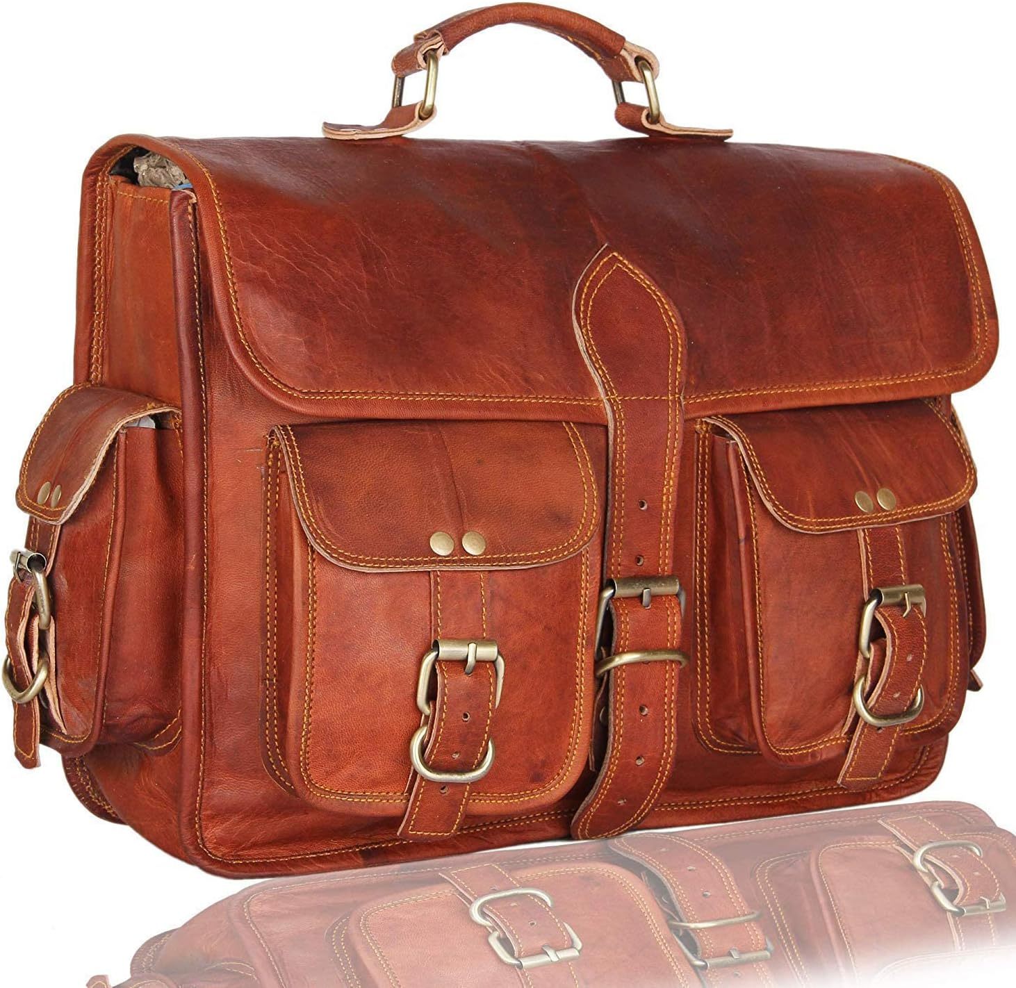 Saddle Bags Motorcycles Bike Powersports Accessories Road Bicycle 15 Inches Pair Leather Brown Scooter Panniers Saddlebags Water Rear Rack Bag for Tool Gear Pouch image number 5