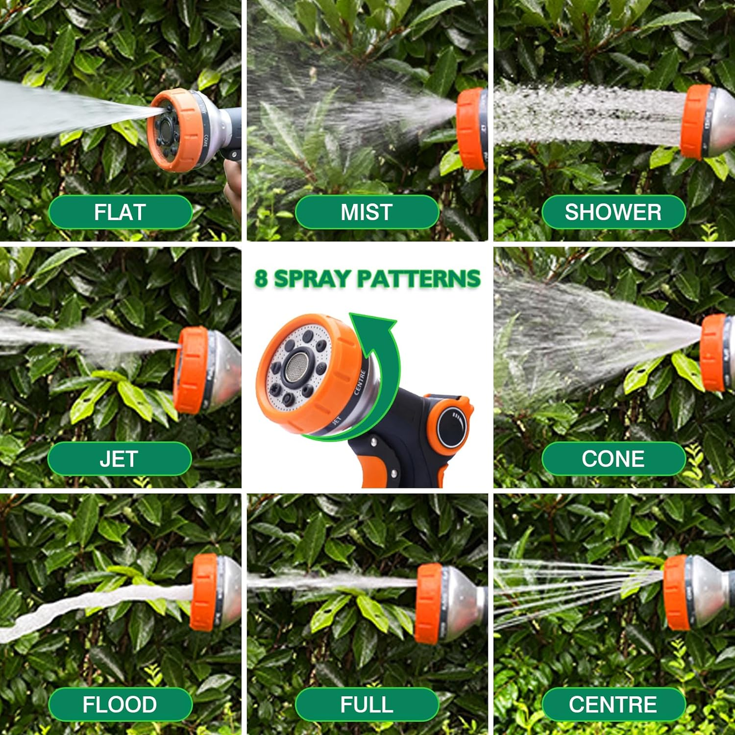 Garden Hose Nozzle,Water Spray Nozzle,8 Adjustable Watering Patterns for Plants,Lawn& Garden,Washing Cars,Pet Showering image number 6