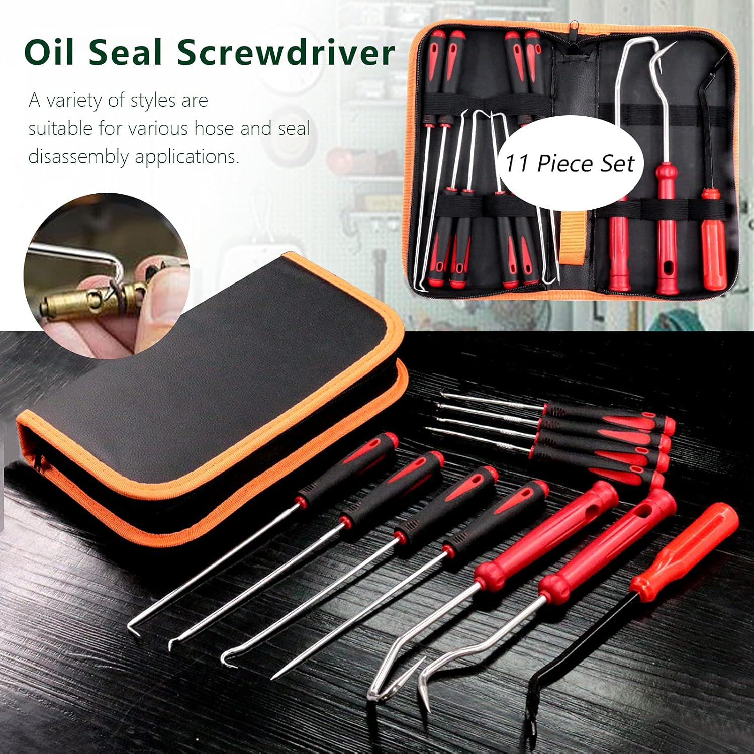 Keadic 11 Piece Heavy Duty Precision Hook Set Long & Mini Precision Hooks Puller, Car Auto Oil Seal/O-Ring Seal Gasket Hooks, Easily Remove Hoses, Gaskets and More image number 4