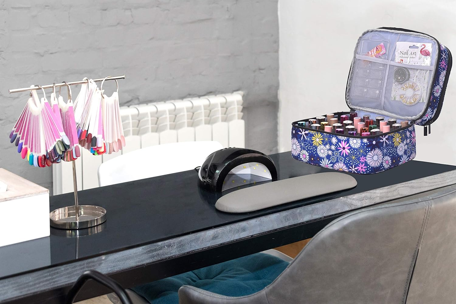 Double-Layer Nail Varnish Storage Case, Essential Oil Bag for for Nail Varnishes and Manicure, Nail Varnish Holder, Holds 30 Bottles (15Ml - 0.5 Fl.Oz) (Flower-2) image number 4