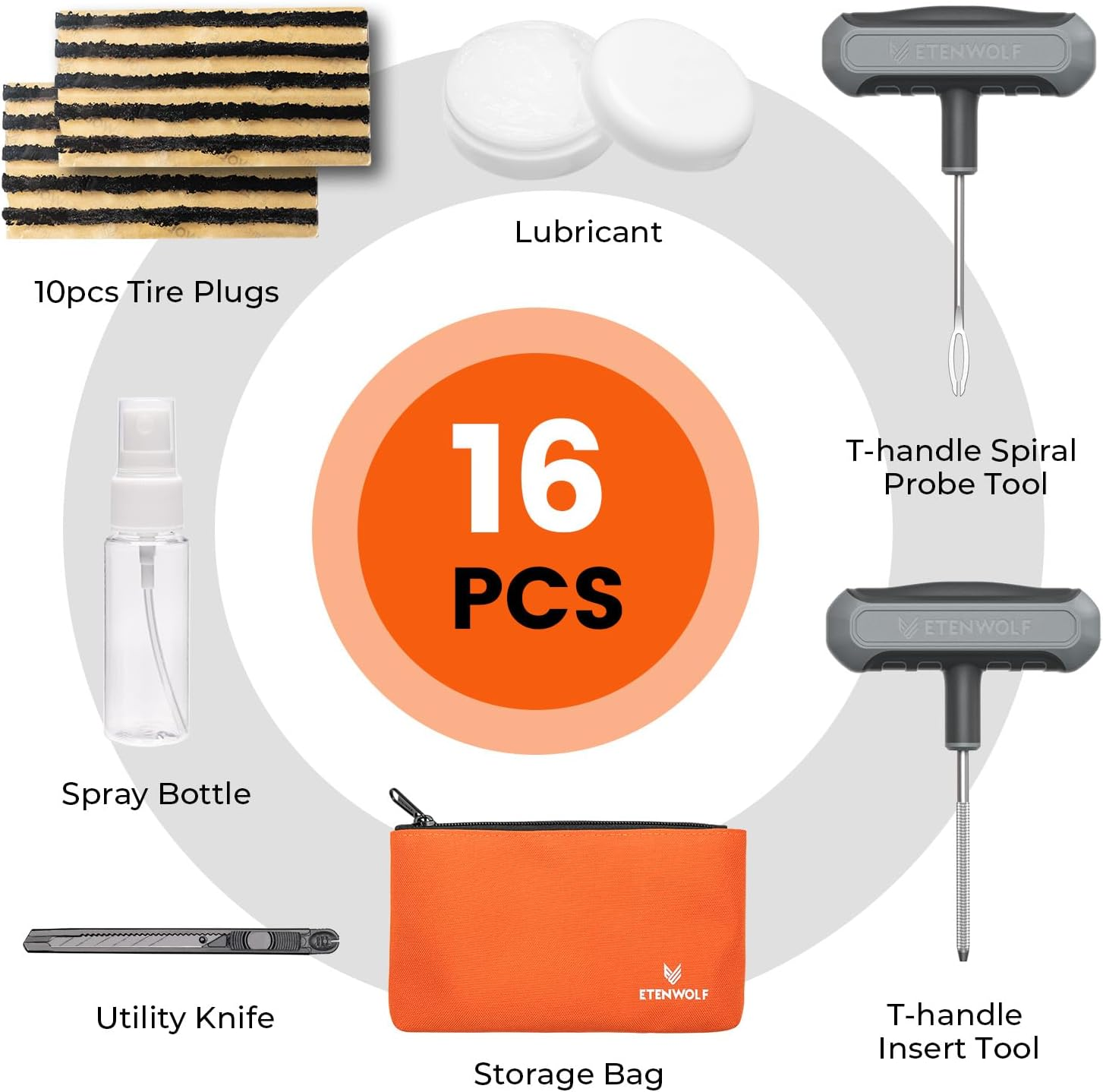 ETENWOLF Flat Tyre Repair Kit with Plugs 16 Pcs, Heavy Duty Tyre Plug Kit for Car, Motorcycle, ATV, Jeep, Truck, Tractor image number 5