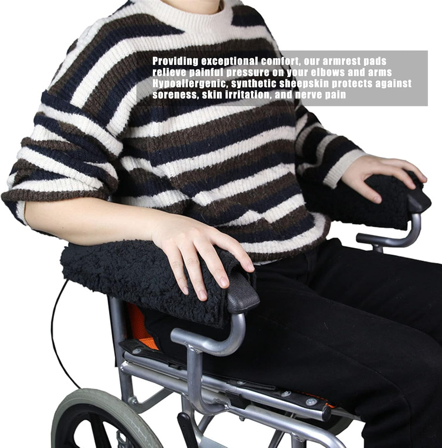 Wheelchair Armrest Cover, 1 Pair Memory Foam Sheepskin Pads for Adults Kids, Removable Wheelchair Accessories for Office, Transport Chair, Standard Wheelchair, Protecting against Soreness image number 2