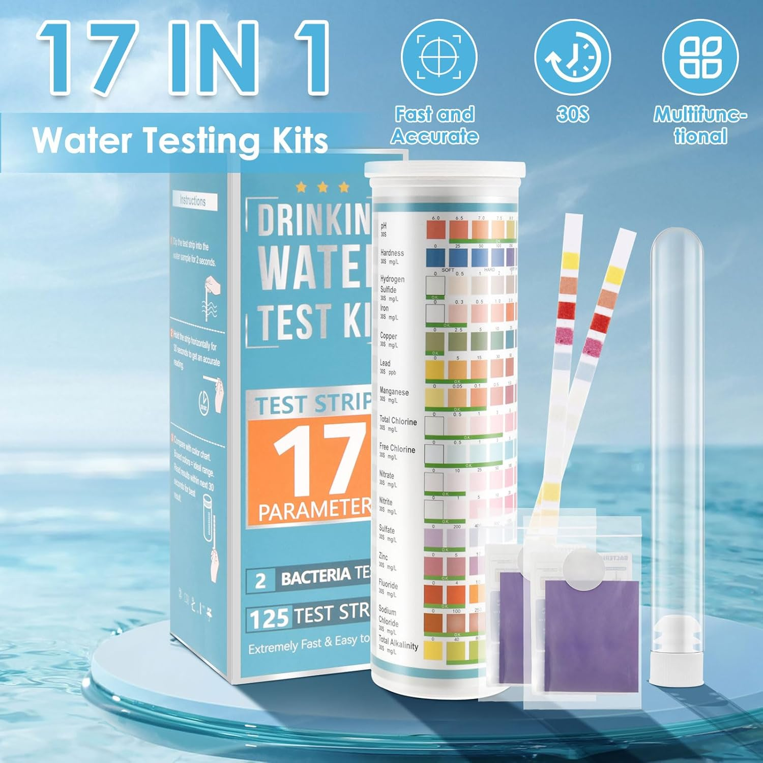 17 in 1 Drinking Water Testing Kits with Tube 125 Strip Accurate Drinking Water Quality Test Kit Tap and Well Water Test Strip for Hardness Ph Lead Iron Fluoride Chlorine and More