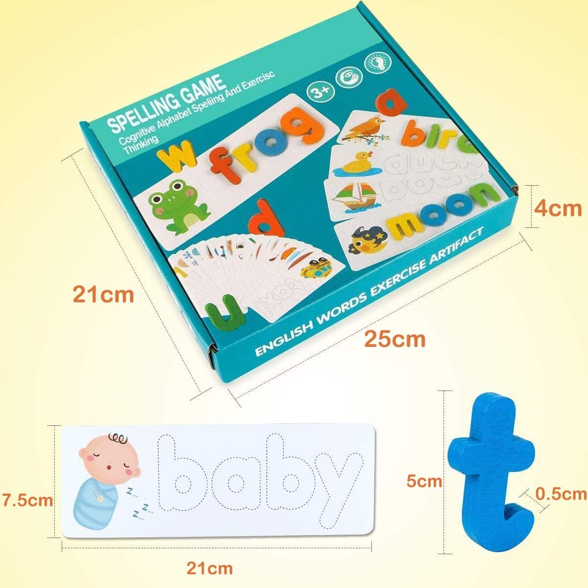 See and Spell Learning Toys, Matching Letter Game Words for Kids, Educational Learning Toys for Preschool Kindergarten 3-7 Year Old Girls Boys (28 Cards+52 Letters)