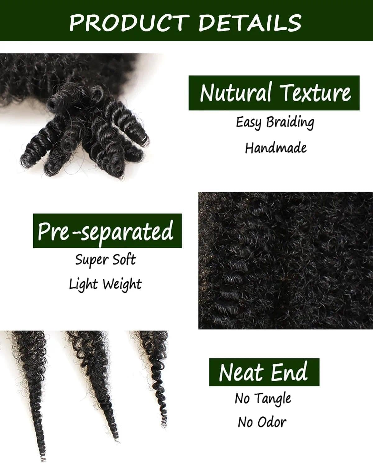 Unron 6 Packs Springy Afro Twist Hair' with Crochet Hook, 16 Inch Pre-Separated Marley Crochet Braiding Hair for Distressed Soft Locs, Natural Black Synthetic Hair Extension for Black Women image number 2