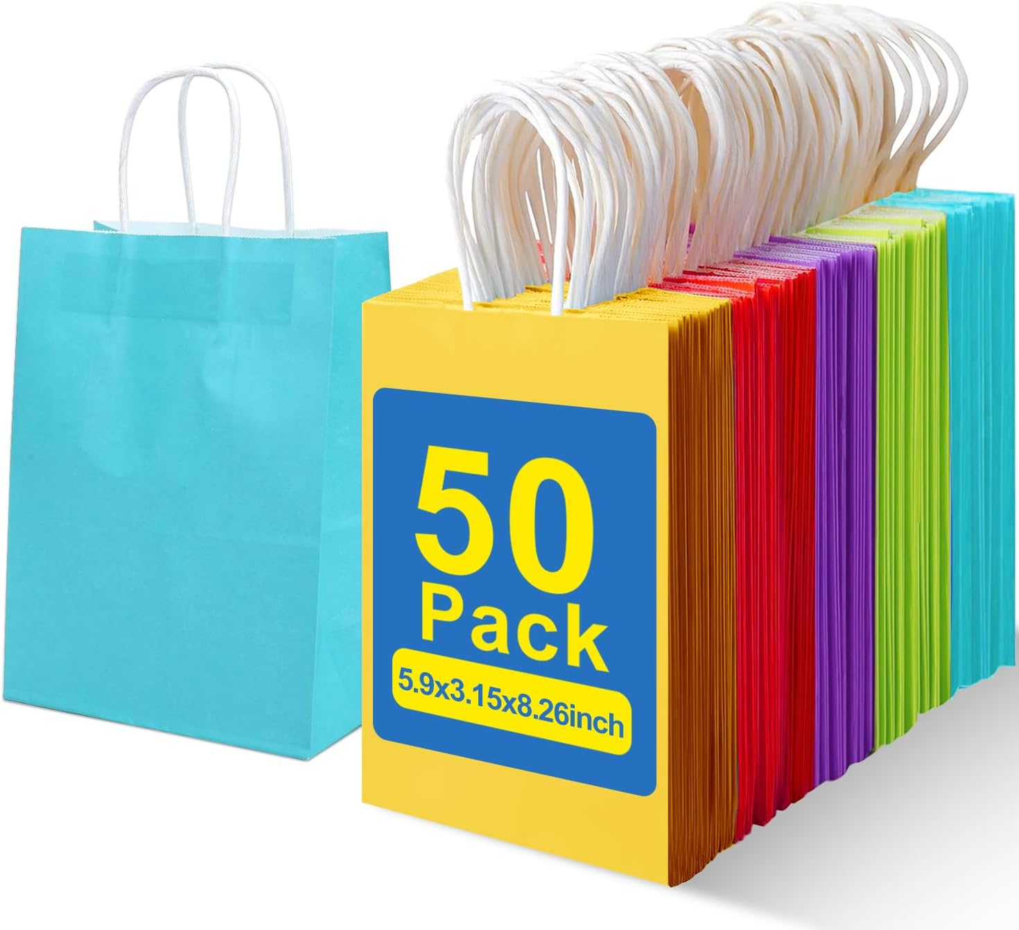 50 Pieces Paper Gift Bags with Handle, H HOME-MART Gift Bag Kraft Paper Party Bag Rainbow Gift Bag for Kids Birthday, Baby Shower, Crafts, Wedding, Christmas Party Supplies image number 3