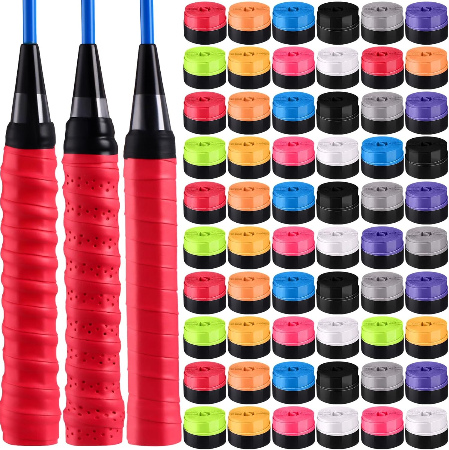 Wettarn 60 Pcs Racket Grip anti Slip 43 Inches Tennis Racket Grip Tape Racket Overgrips Precut and Dry Feel Tennis Grip anti Slip Absorbent Tennis Overgrip for Tennis, Badminton, Fishing Rod image number 4