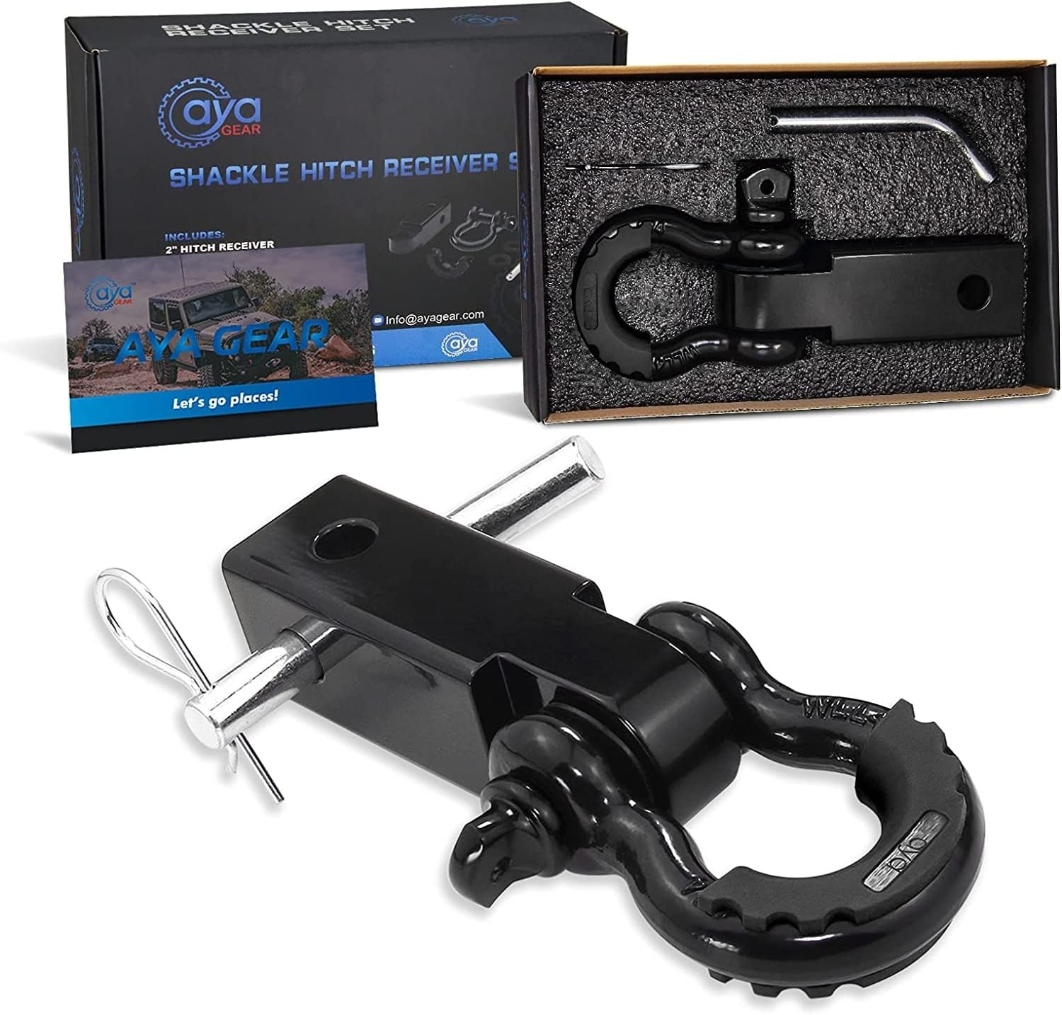 Aya Gear Shackle Hitch Receiver 2 Inch 35,000Lbs Break Strength Heavy Duty Receiver with 5/8" Screw Pin, 3/4 Shackle. Vehicle Recovery Off-Road, Towing Accessories Compatible Trucks Jeeps (Greenpin)