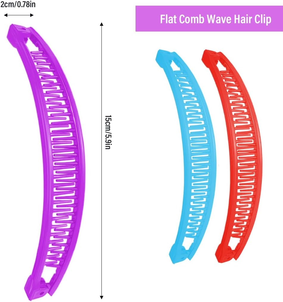 JAWUZ Pack of 3 Banana Clip Hair, Banana Clip Large, Large Banana Hair Clip, Banana Hair Clips, Women'S Thin Hairstyle, Banana Clip Hair Accessory for Women and Girls (Blue, Purple, Red) image number 3