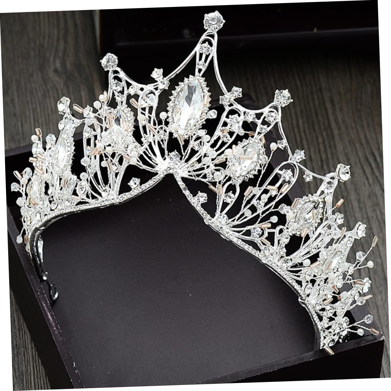 KALLORY Bride Crown Tiara Rhinestone Headband Hair for Women Wedding Use Silver Handmade Decorative Crown image number 6